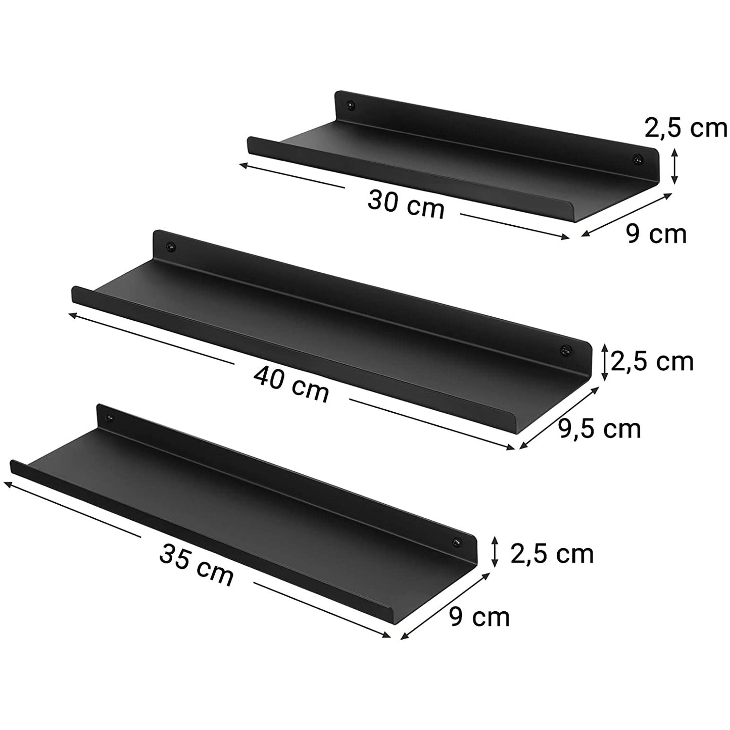 Nancy's Cabot Wandplanken - Set Van 3 - Boekenplanken - Zwevend - Zwart - Diverse Groottes