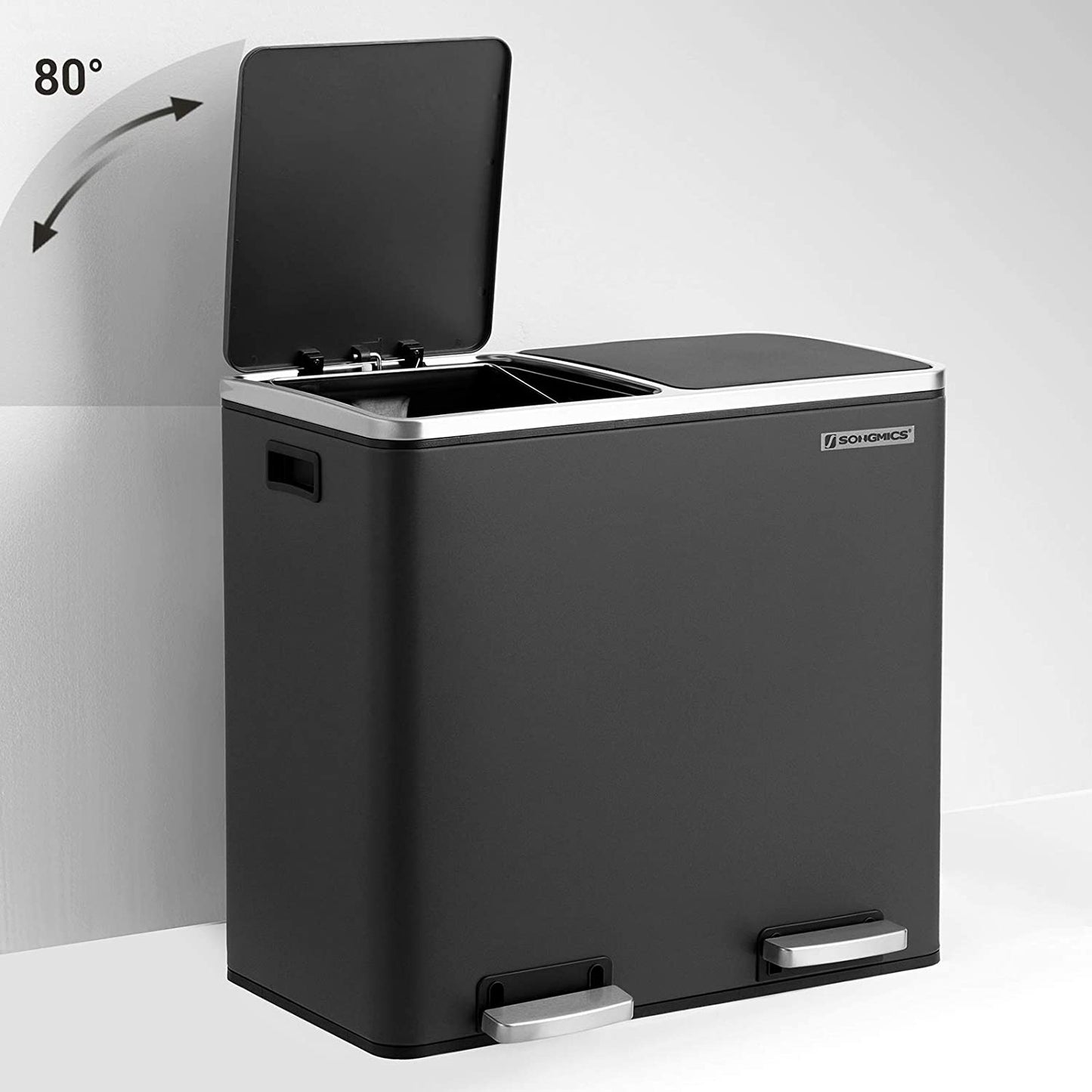 Nancy's Coleman 48L Prullenbak - Vuilnisbak - Pedaalemmer - 2 Compartimenten - Softclose - Binnenemmers - Voetpedalen - Handgrepen - Zwart