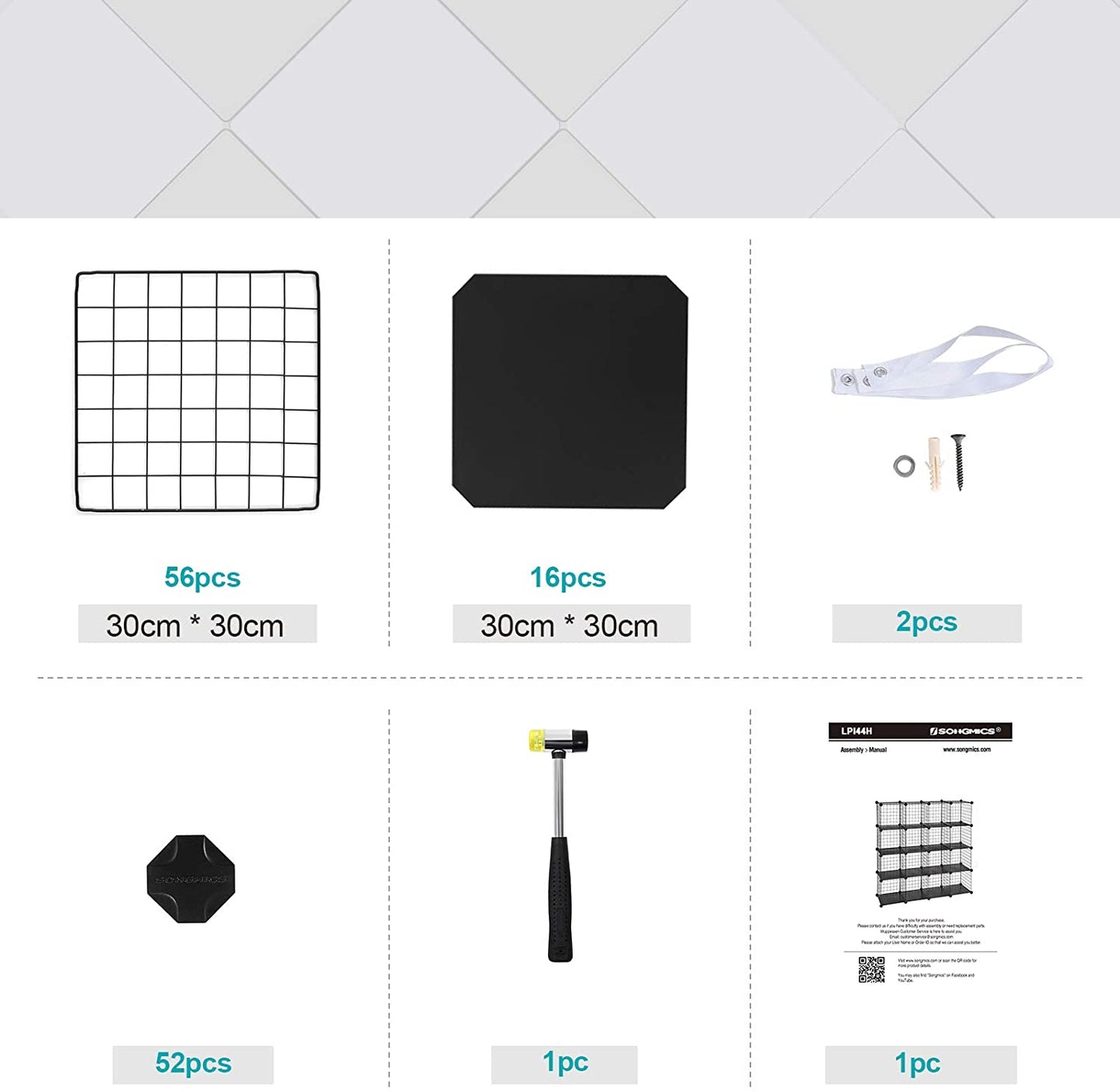 Nancy's Granet Vakkenkast - Opbergkast - 16 Kubussen - Schoenenrek - Staal - Organizer - Zwart - ± 120 x30 x 120 cm