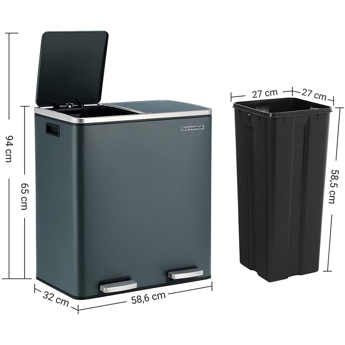 Nancy's Burga Prullenbak - Afvalscheiding - Pedaalemmer - Afvalemmer - Rookgrijs - 60 Liter