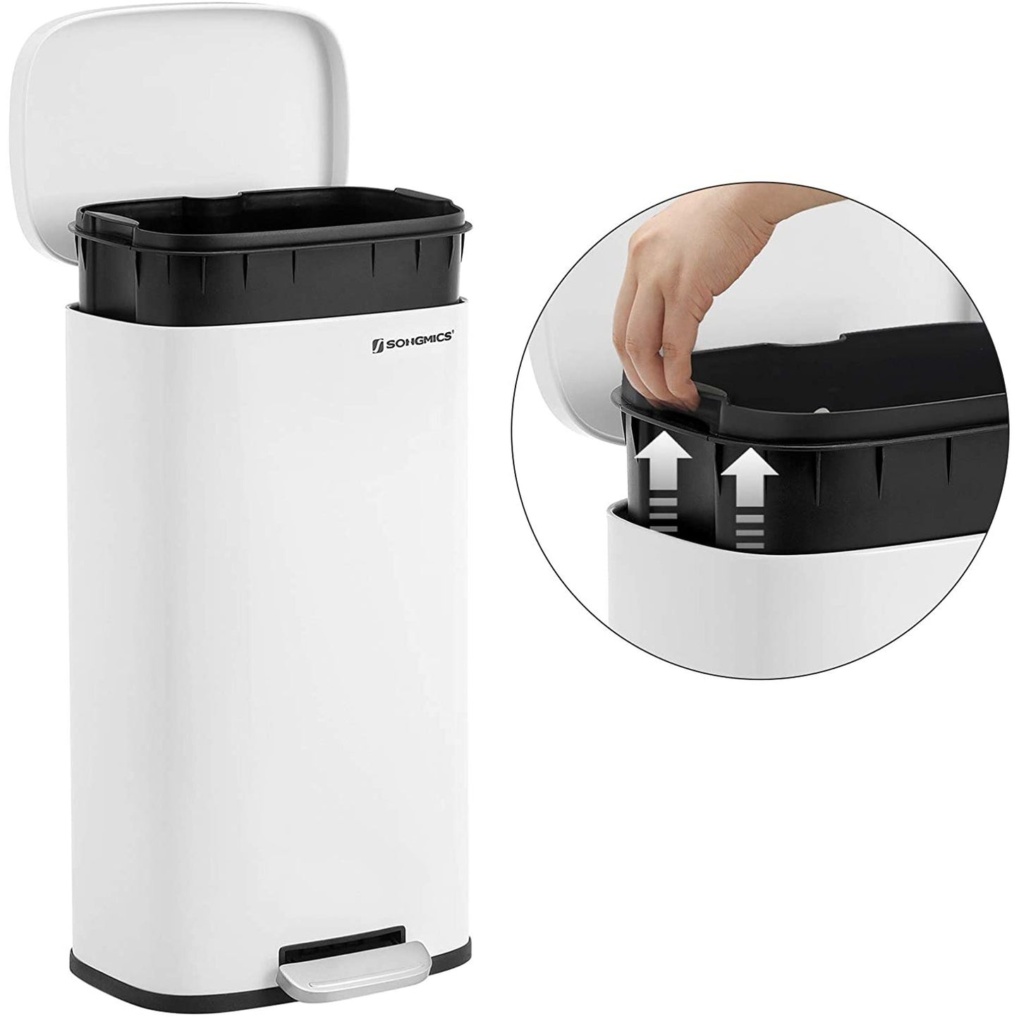 Nancy's Hawker Pedaalemmer - Prullenbak - Afvalemmer - Wit - Softclose - 30 Liter