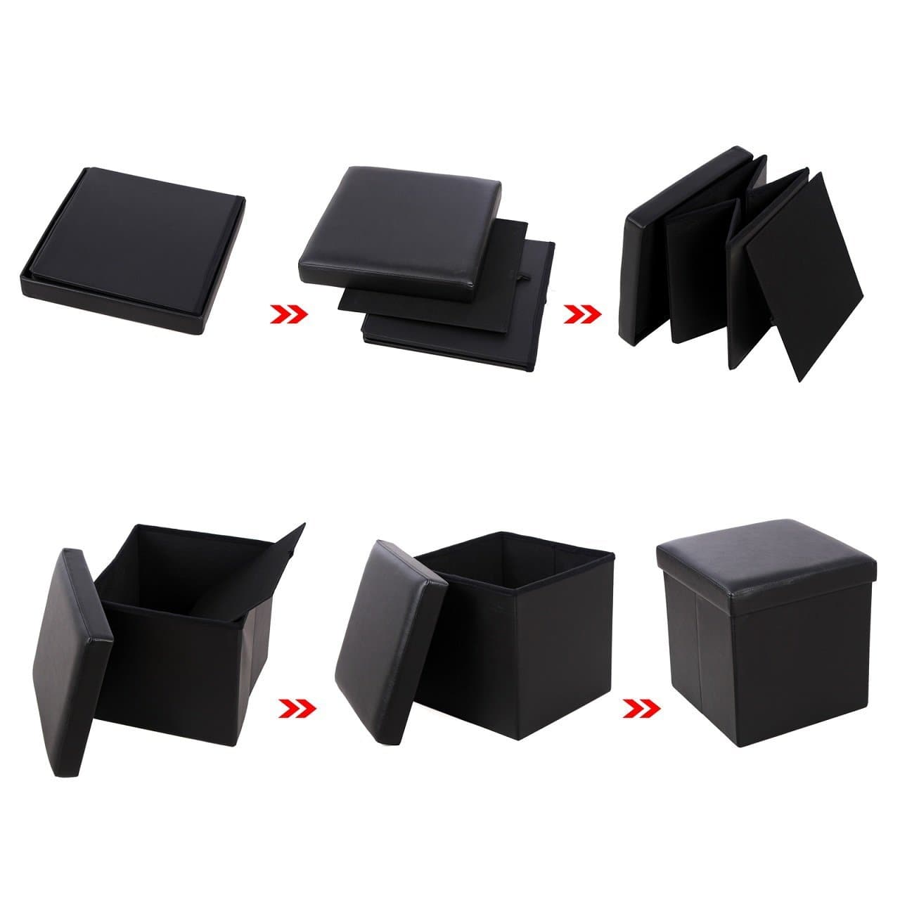 Nancy's Opvouwbare Kruk - Hocker - Bijzettafel - Opbergruimte - Zwart - 38 x 38 x 38 cm