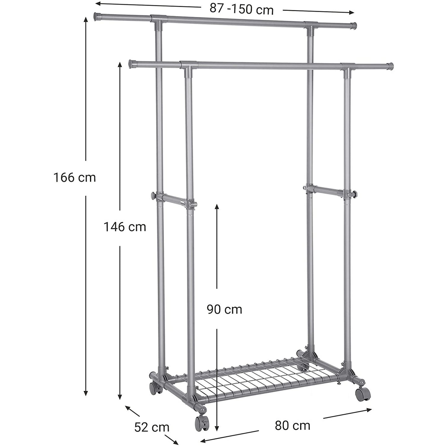 Nancy's Sezulfe Kledingrek op wielen - Garderoberek - Kledingstang - Grijs - ± 90 x 50 x 165 cm