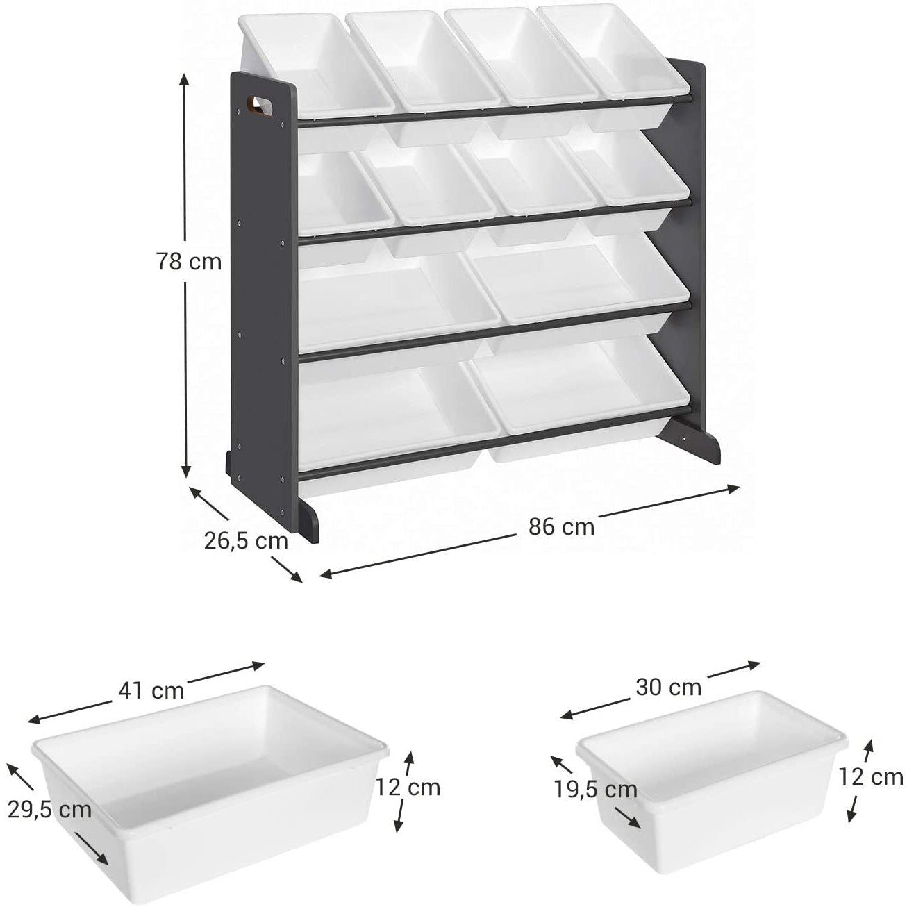 Nancy's Kinderkamerrek - Speelgoed organizer - Opbergrek - Donkergrijs/wit - 86 x 26,5 x 78 cm