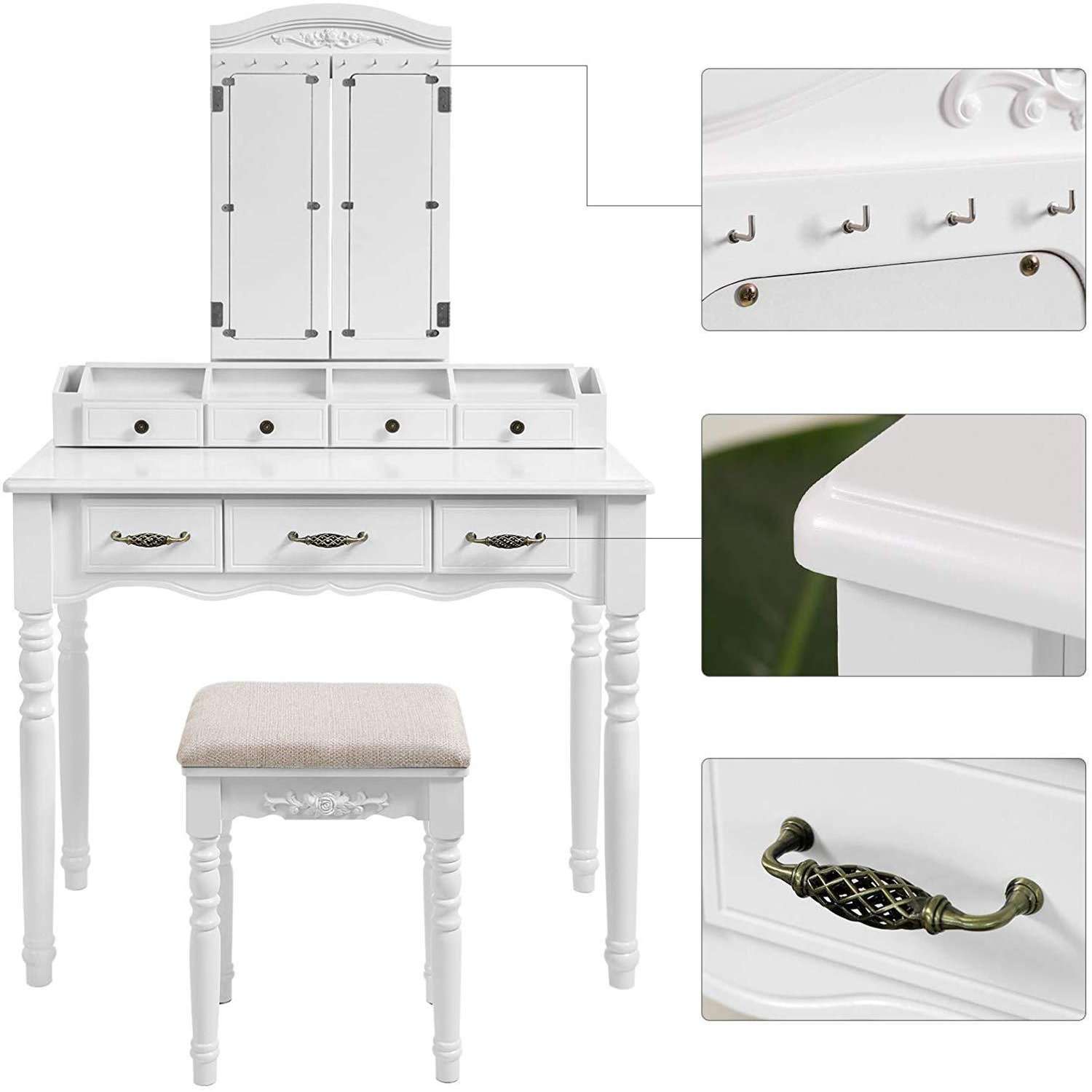 Nancy's Willowbrook Luxe Kaptafel Linnebel Met Spiegel - Make-up Tafel Voor Vrouwen - Kaptafels