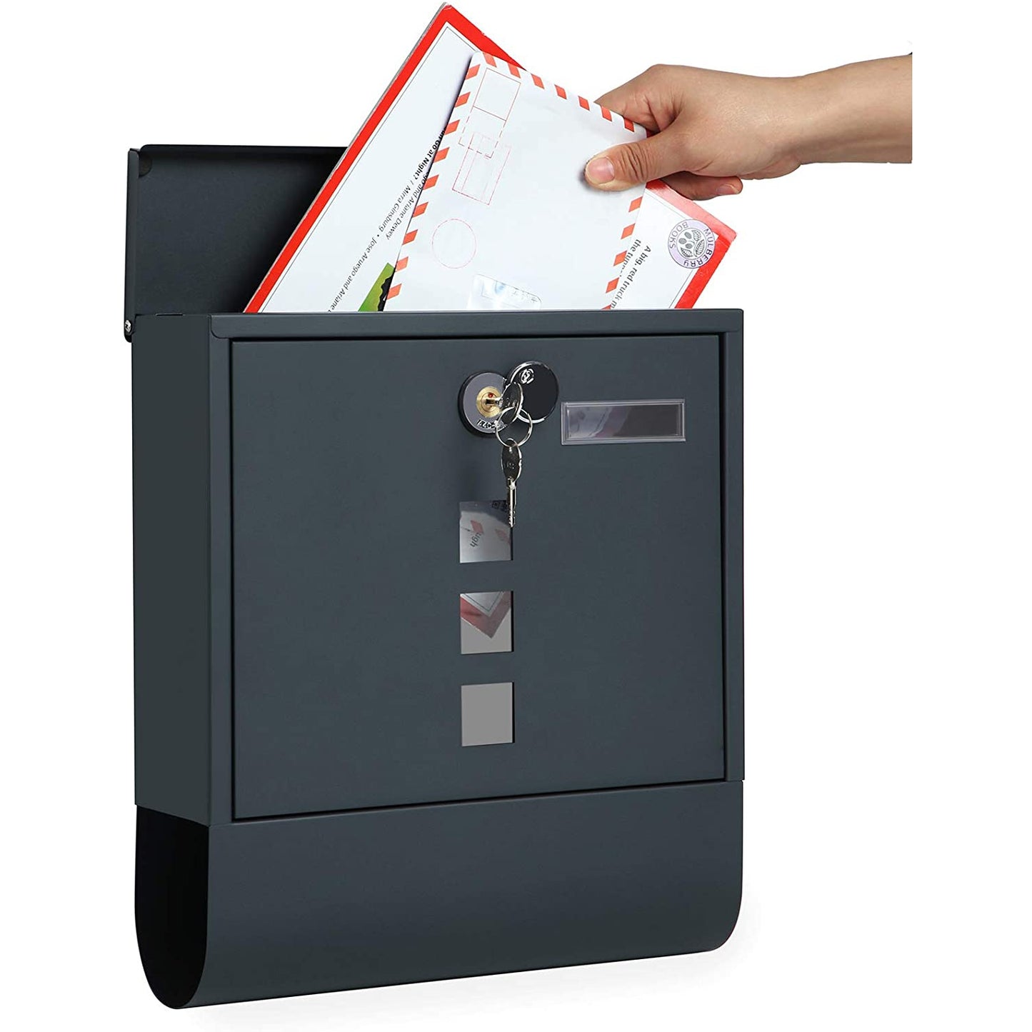 Nancy's Brebeuf Brievenbus - Wandbrievenbus - Slot - Deksel - Krantenvakje - Naamplaathouder - Afsluitbaar - Antraciet - 30,5 x 9,5 x 33,3 cm