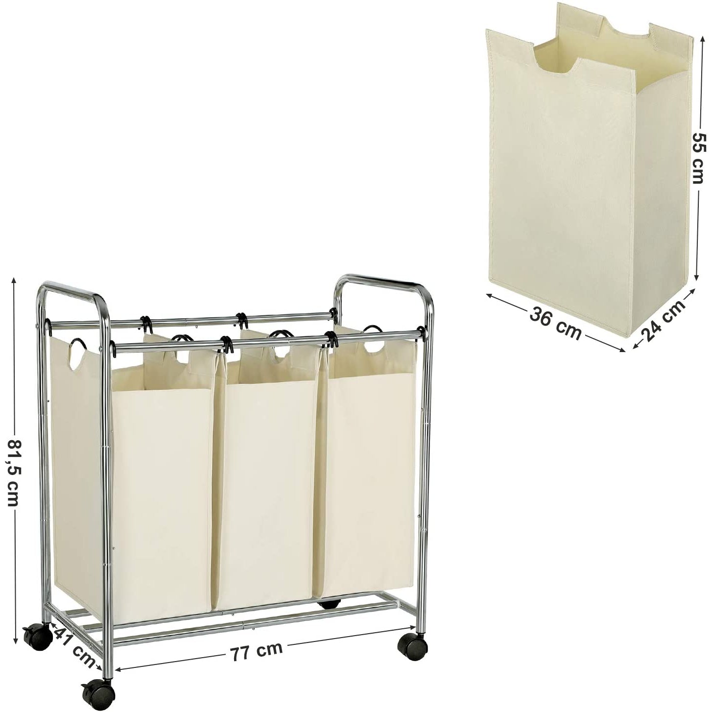 Nancy's Wassorteerder 3 Vakken - 144 L Opvouwbare Wasmand - Waskar Beige