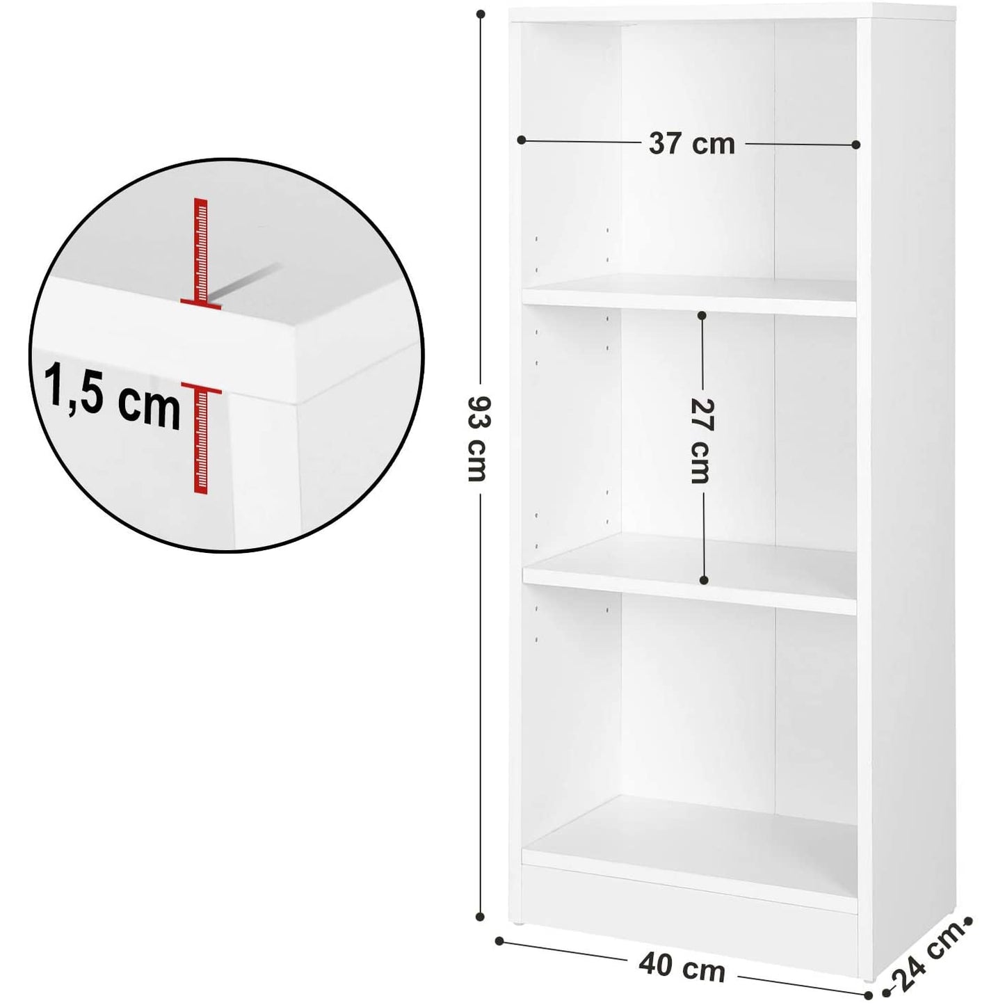 Nancy's Boekenkast met 3 planken - Kast met verstelbare planken - 40 x 24 x 93 cm