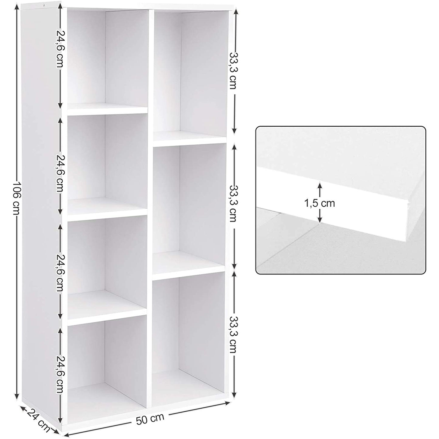 Nancy's Postuno Boekenkast - Wandkast - Vakkenkast - Opbergkast - Wit - ± 50 x 25 x 105 cm