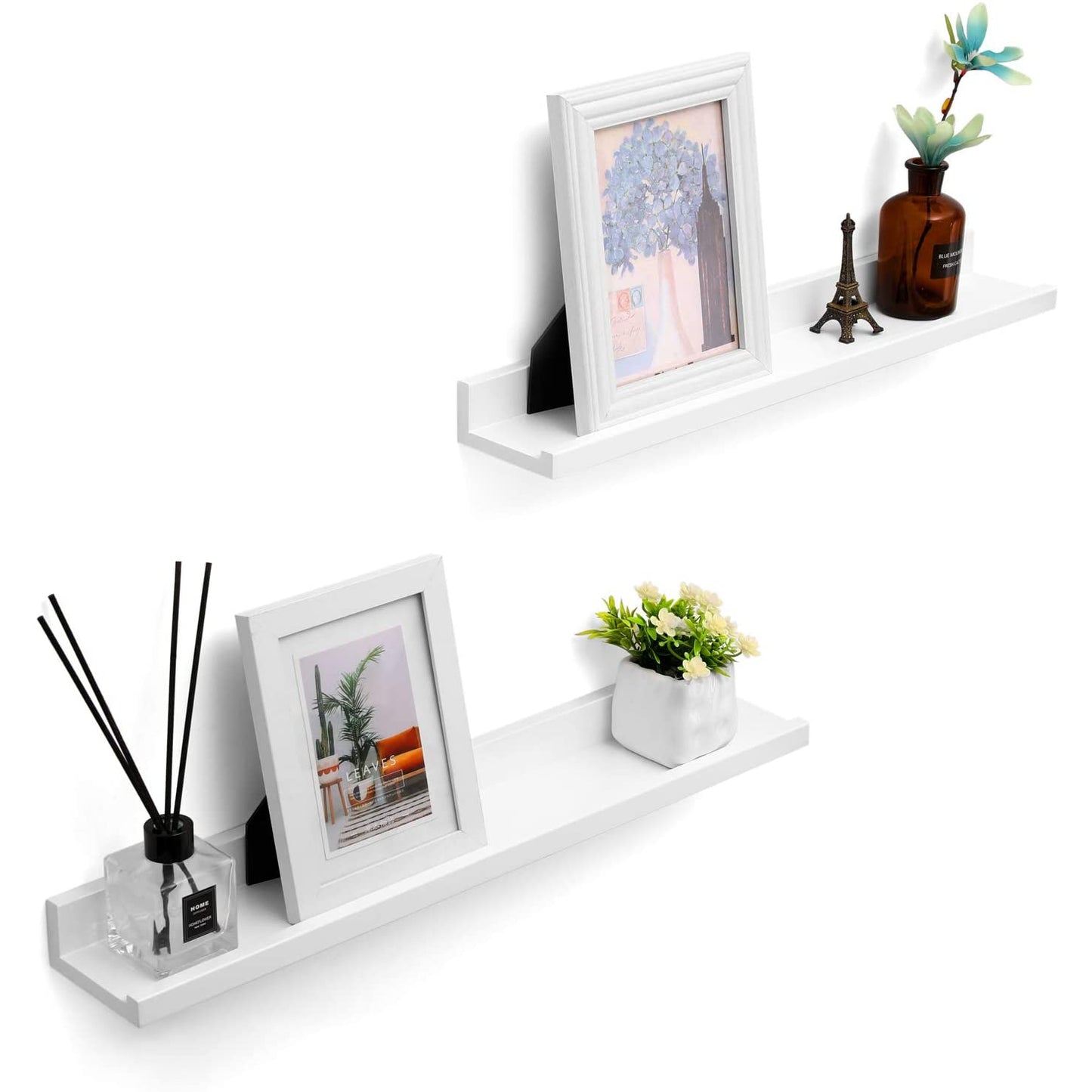 Nancy's Wandplank Set Van 2 Wit - Wandplanken Zwevend Hout 60 x 10 x 5 CM