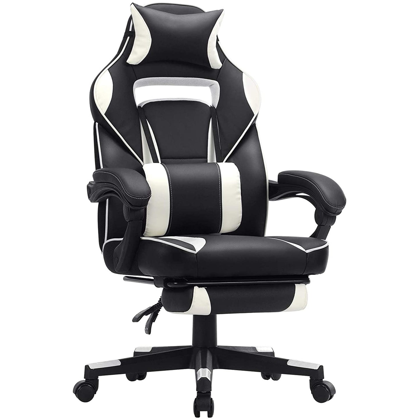 Nancy's Gatineau Gamestoel - Bureaustoel - Draaistoel - Uitschuifbare Voetensteun - Ergonomisch - Zwart / Wit