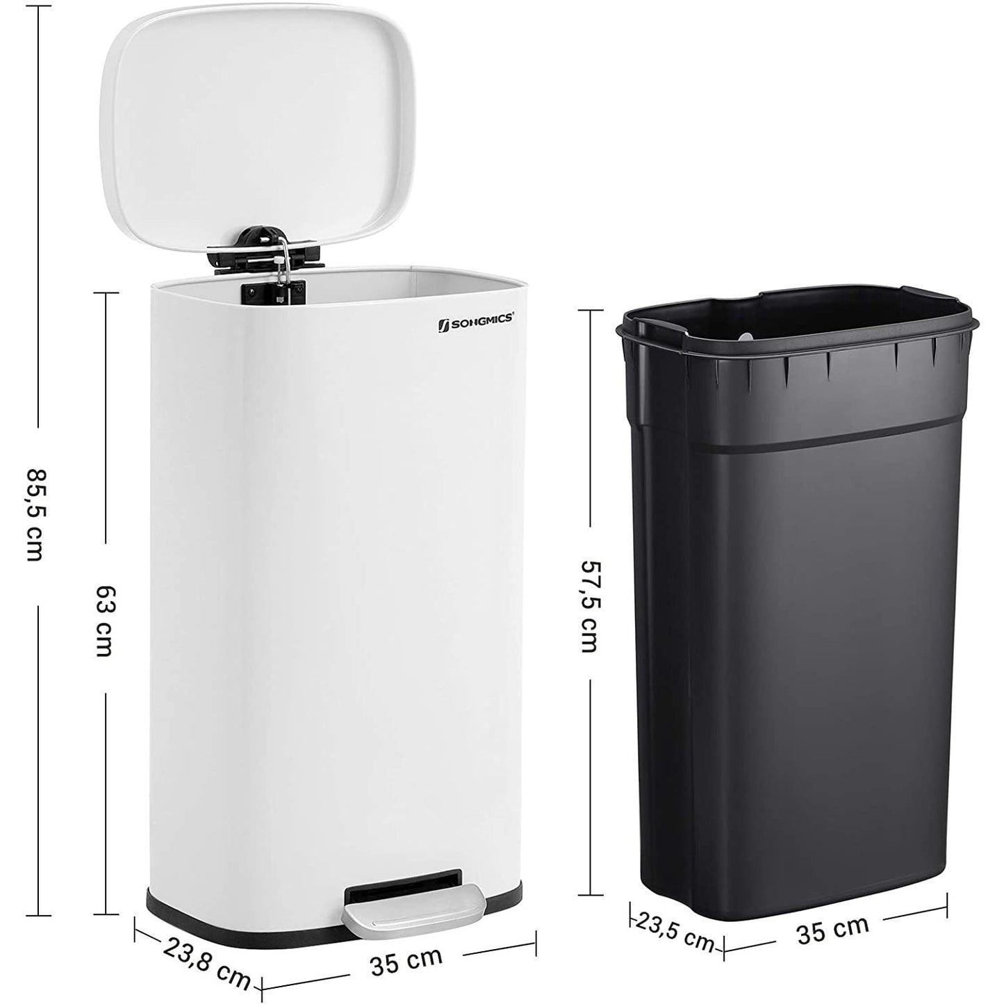 Nancy's Hawker Pedaalemmer - Prullenbak - Afvalemmer - Wit - Softclose - 30 Liter