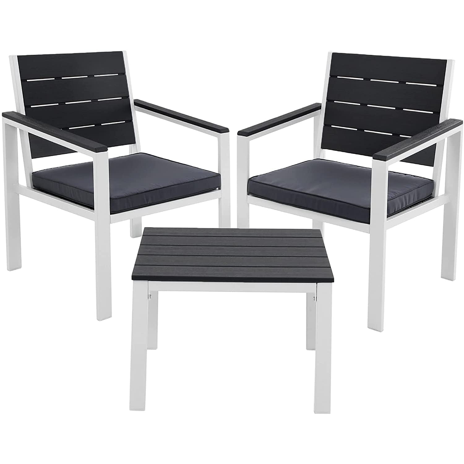 Nancy's Foote Lake Tuinset - Tuinmeubels - Loungeset - 2 Stoelen - 1 Tafel - Afneembaar Kussen - Metaal - Rookgrijs - Zwart