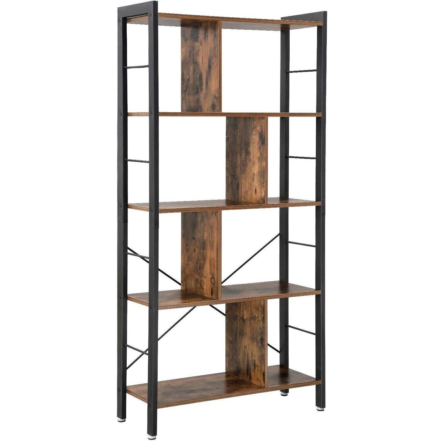 Nancy's Pasco Boekenrek - Boekenkasten - Wandkast - Vintage Bruin / Zwart - ± 75 x 30 x 155 cm