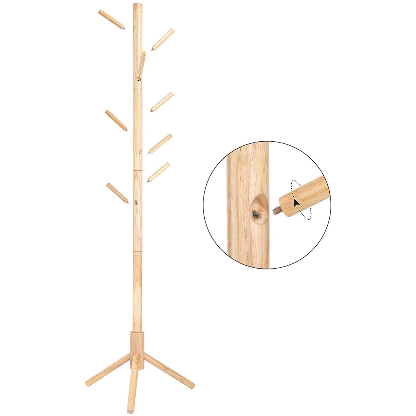 Nancy's Calcar Staande Kapstok - Kledingrek - Garderobe - 8 Haken - Natuurlijk - Rubberhout