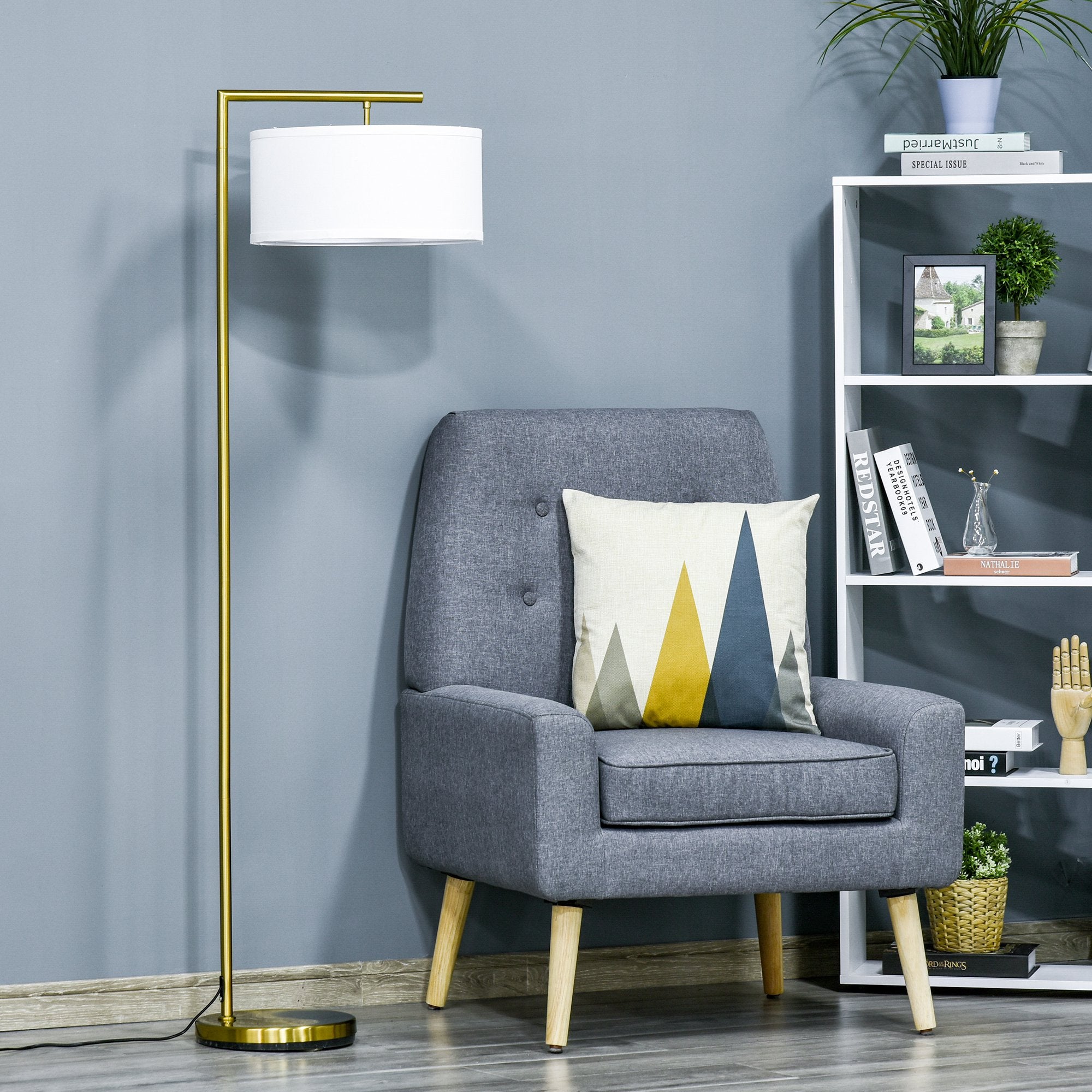 Lampadaire Springville de Nancy - Lampe sur pied - Or / Blanc - Acier / Tissu