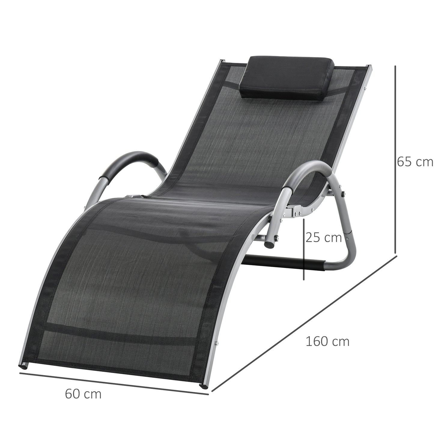 Nancy's Fernandina Beach Tuinstoel - Ligstoel - Aluminium - Grijs/Zwart - 160 x 60 x 65 cm