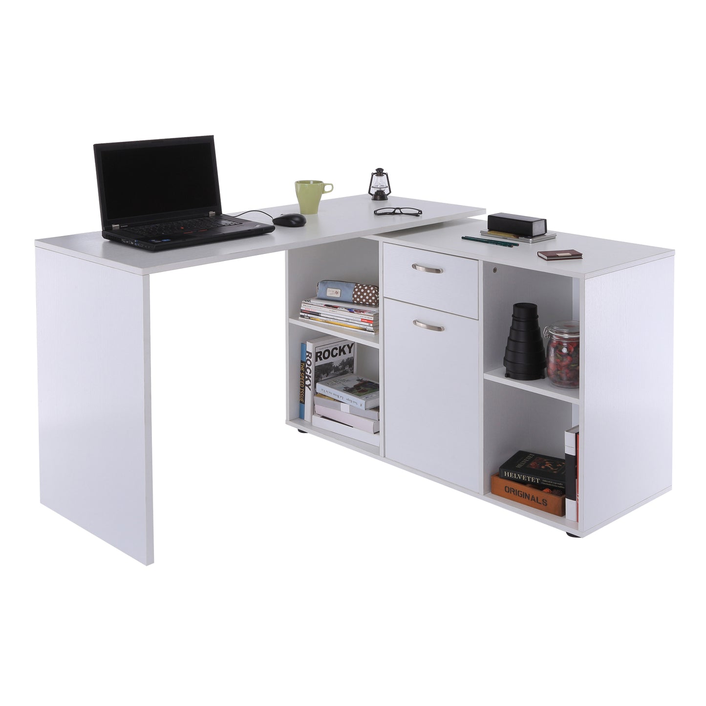 Nancy's Wheeling Hoekbureau - Bureau - Computrertafel - MDF - Wit - 120 x 50 x 76 cm - Opslagruimte - Lades