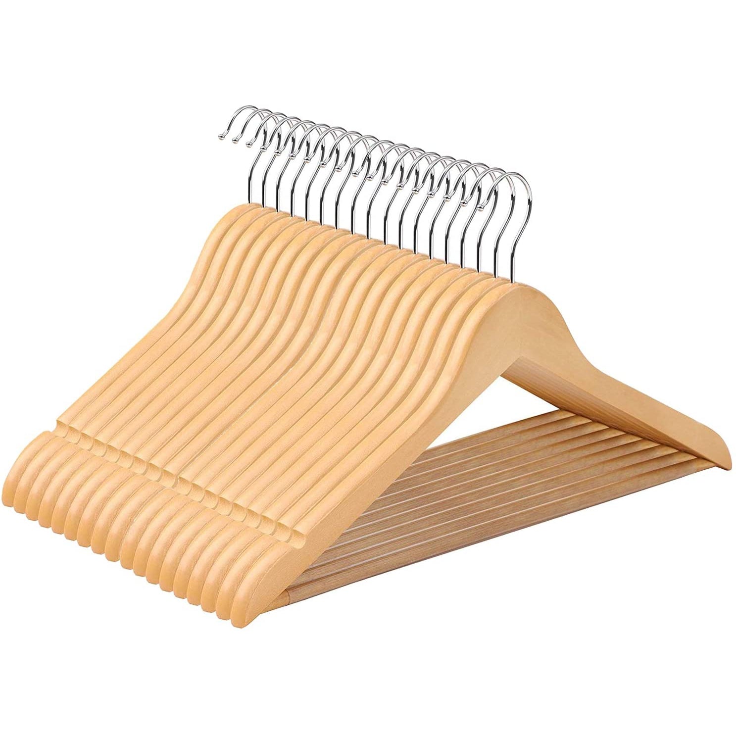 Nancy's Kleerhangers - 50 stuks - Kledinghanger met inkepingen in de rok en broekstang - 360 graden draaibaar - Kostuumhanger - Houten jashanger voor kleding, pak, jas, broek - Esdoorn hout