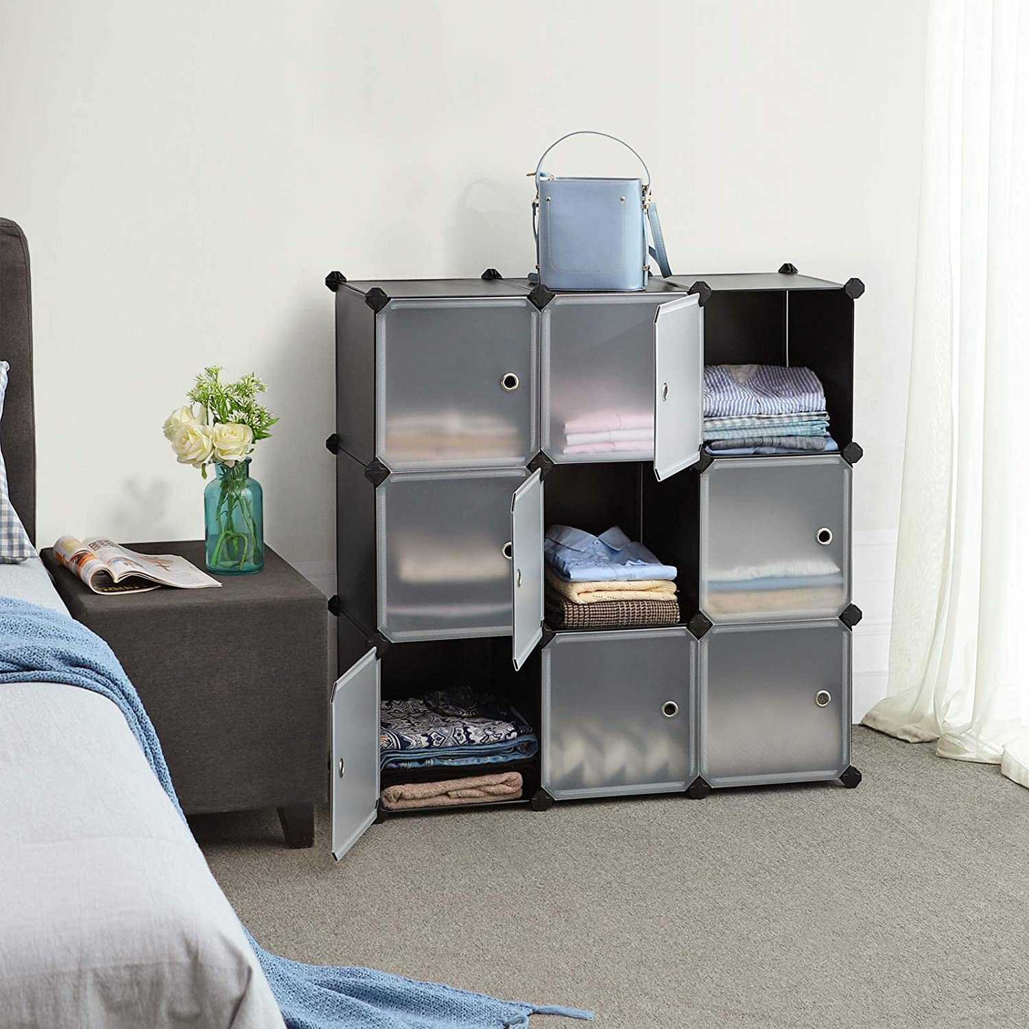 Nancy's Charleston Opbergsysteem - 9 Kubussen - Organizer - Opbergboxen - Zwart / Transparant