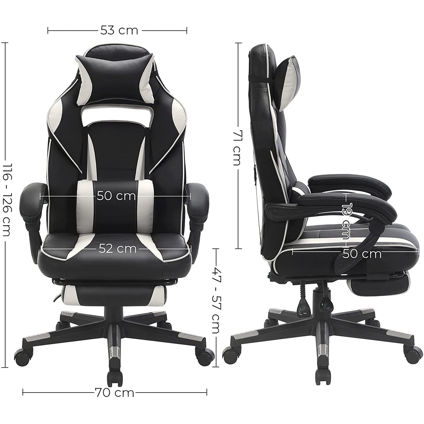 Nancy's Gatineau Gamestoel - Bureaustoel - Draaistoel - Uitschuifbare Voetensteun - Ergonomisch - Zwart / Wit