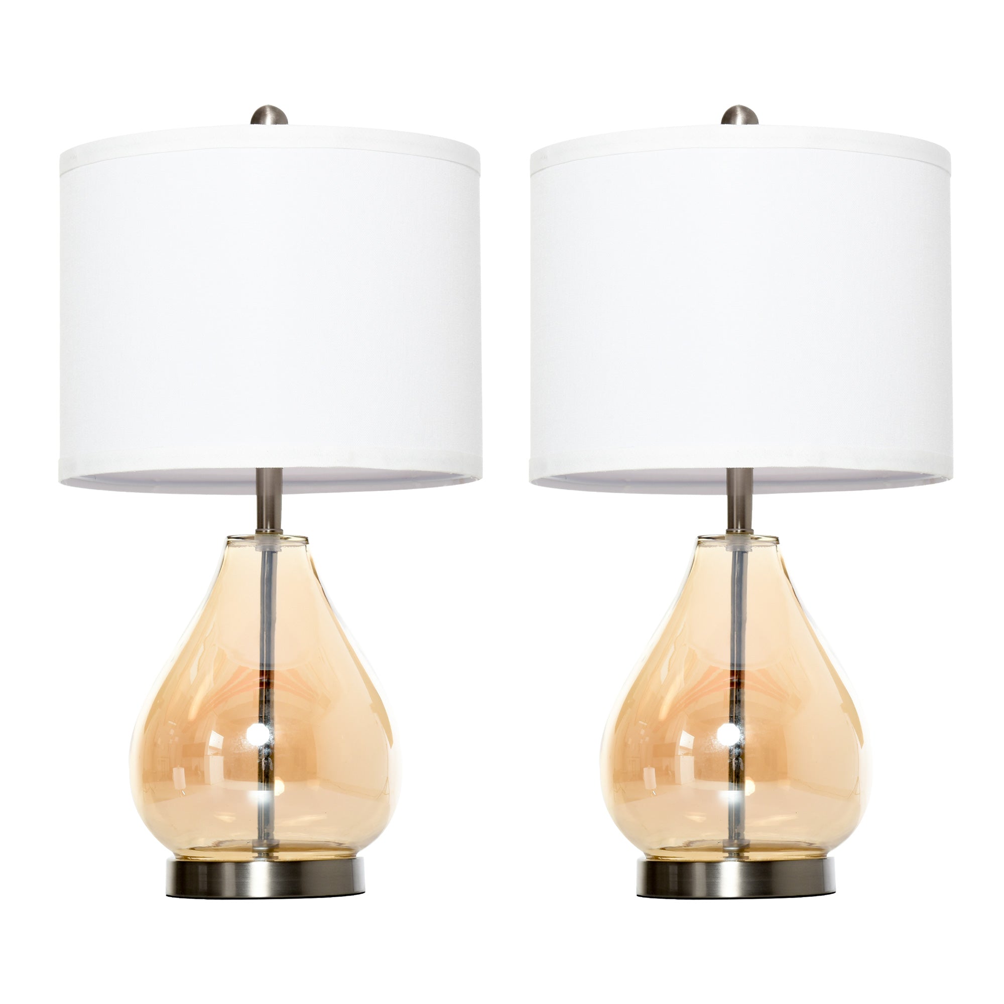 Nancy's Toele lot de 2 lampes de table - Acier/Verre/Lin - Blanc - 30 x 56 cm