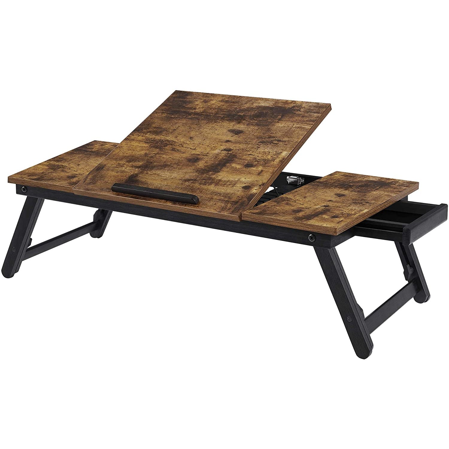 Nancy's Apopka Laptoptafel - Laptopstandaard - Notebooktafel - Ontbijtblad - Inklapbare Poten - Hoogte Verstlebaar - Tot 14.3 Inch - Bruin - Zwart - 71 x 35 x 23 cm
