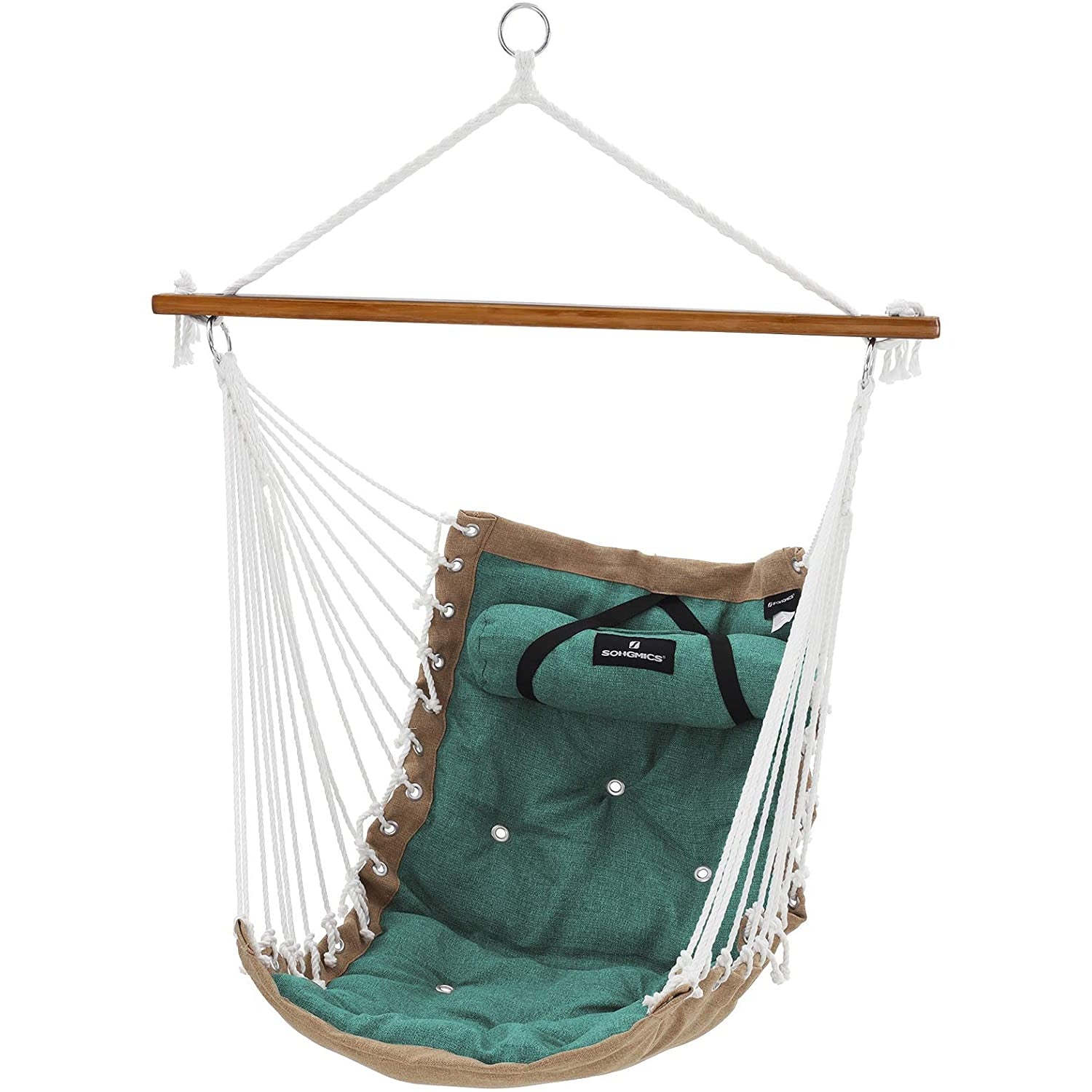 Nancy's Forward Hangstoel - Kussen - Apenschommel - Bamboestok - Groen - Kaki - Linnen - 70 x 120 cm