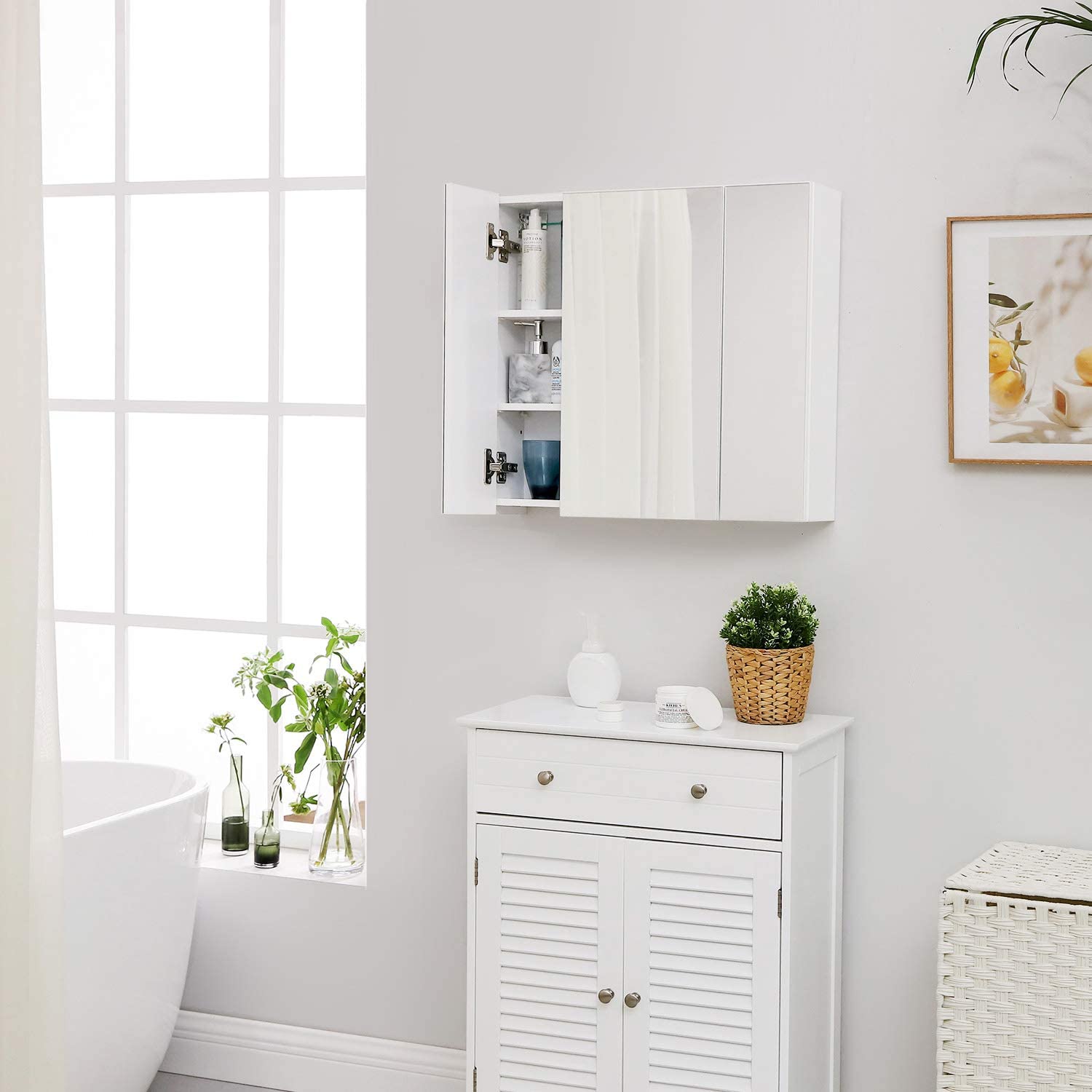 Nancy's Gadsby Mirror cabinet - Bathroom cabinet - Storage cabinet - Wall cabinet - White - 60 x 15 x 55 cm