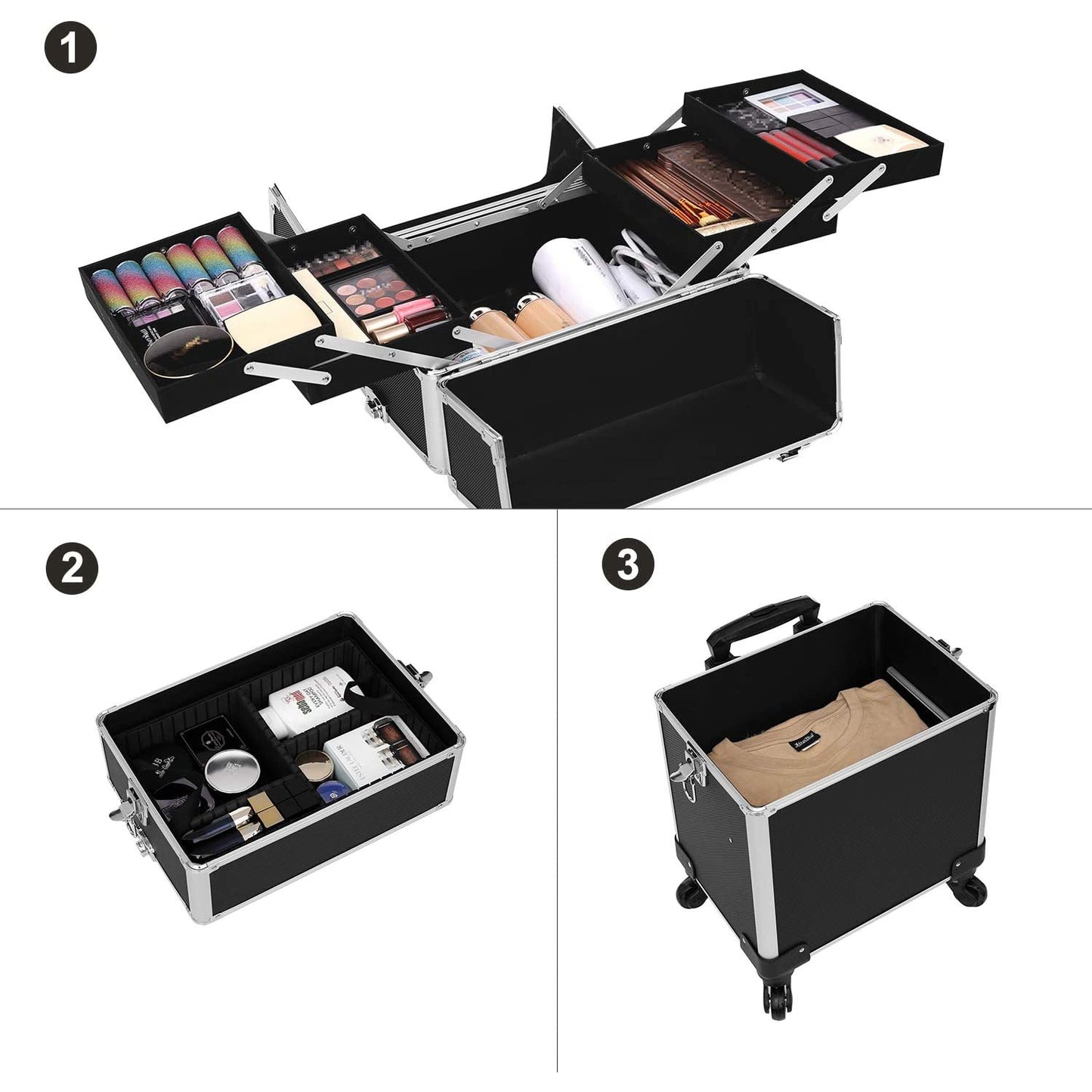 Nancy's XXL Pro Make Up Koffer - Cosmetica Koffer - Make-up Organizer Op Wielen - Zwart