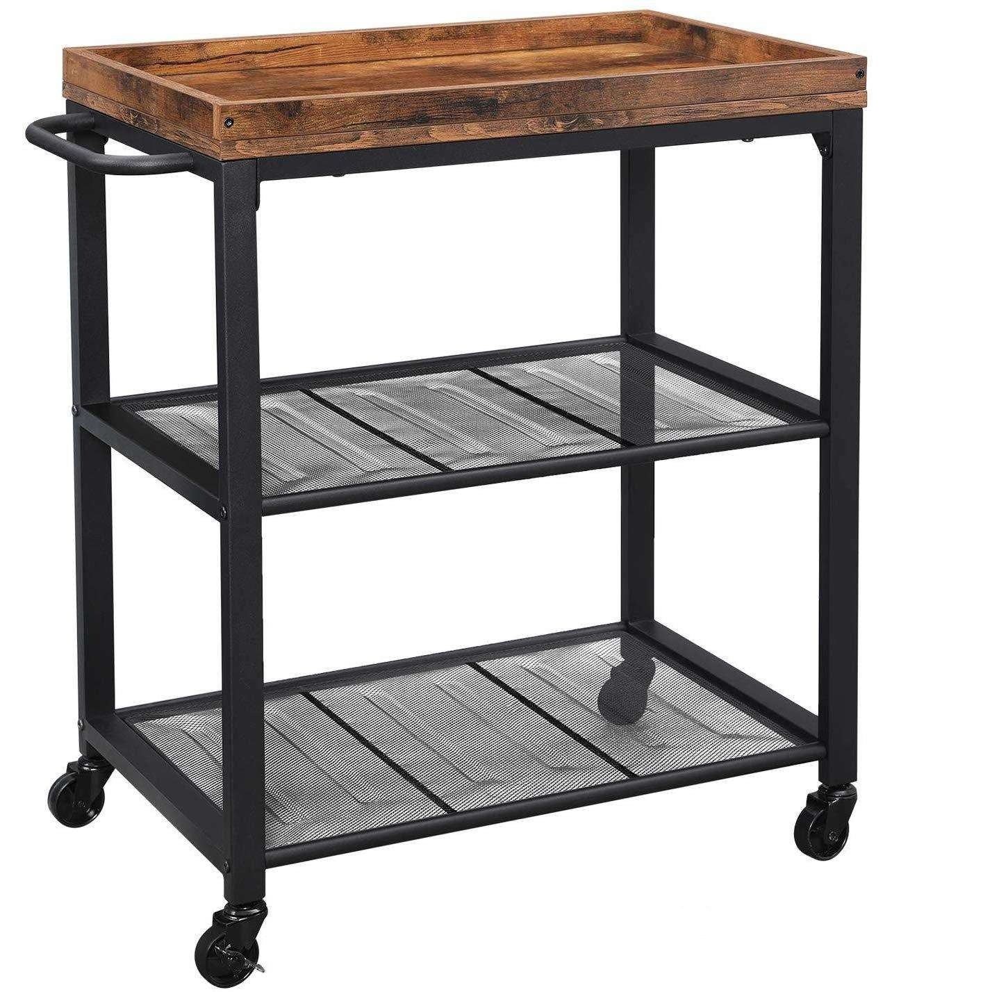 Nancy's Vintage Keukenwagen - Serveerwagen - Keukentrolleys - Rustiek Bruin - Industriële Trolley - 60 x 40 x 75 cm