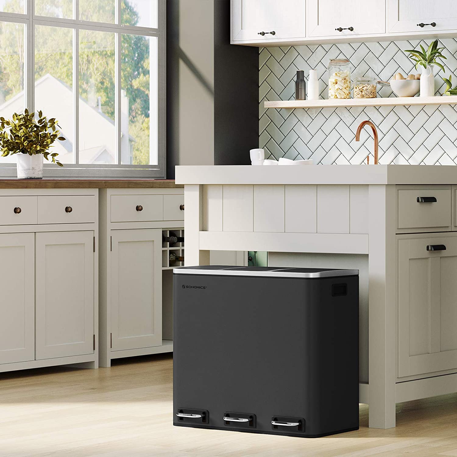 Nancy's Swanton Waste Bin - Waste Separation - Pedal Bin - Waste Bin - Black - 54 Liter