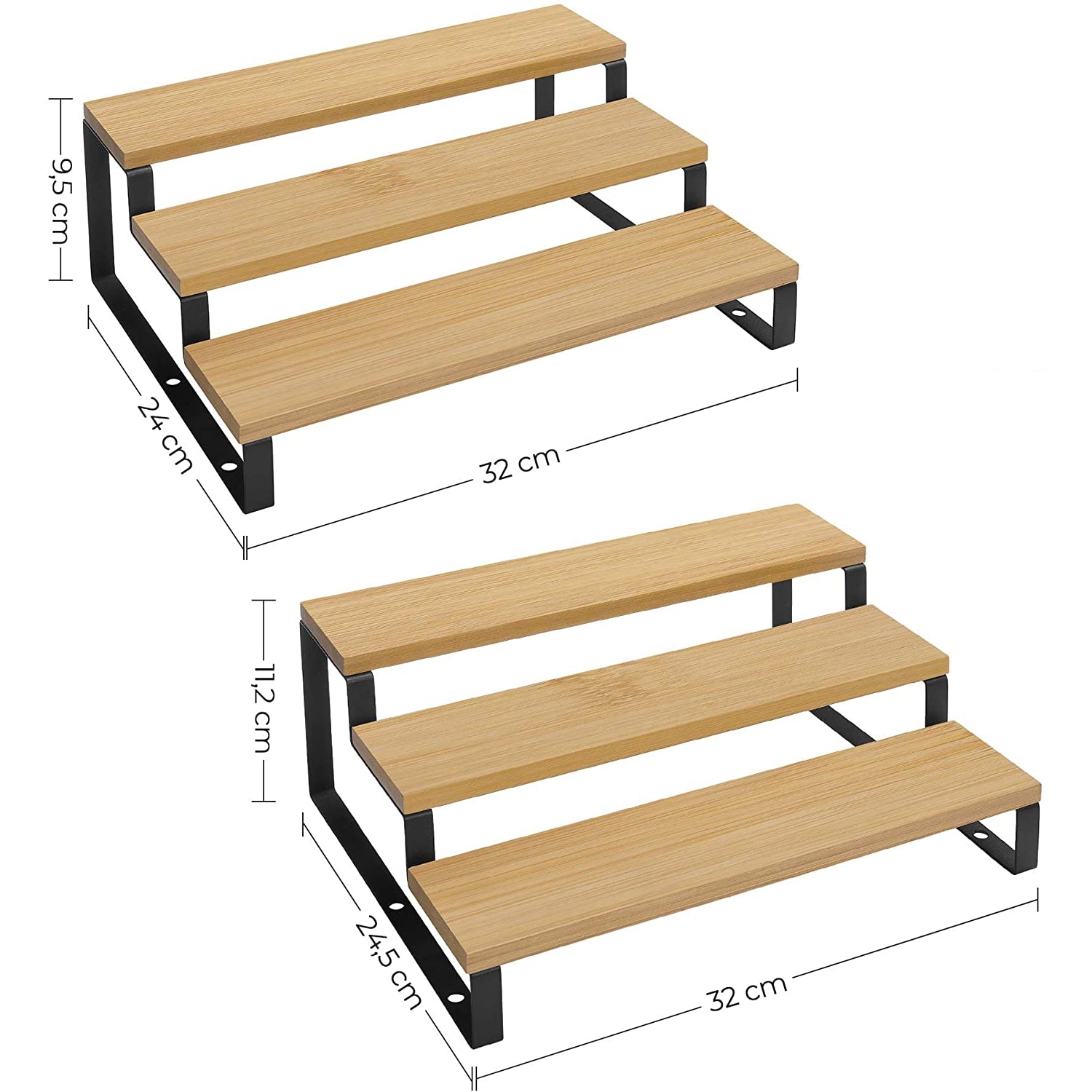 Nancy's Laurel Keukenrek - Kruidenrek - Set Van 2 - Drie Planken - Bamboe - Uitschuifbaar - Stapelbaar - Werkblad