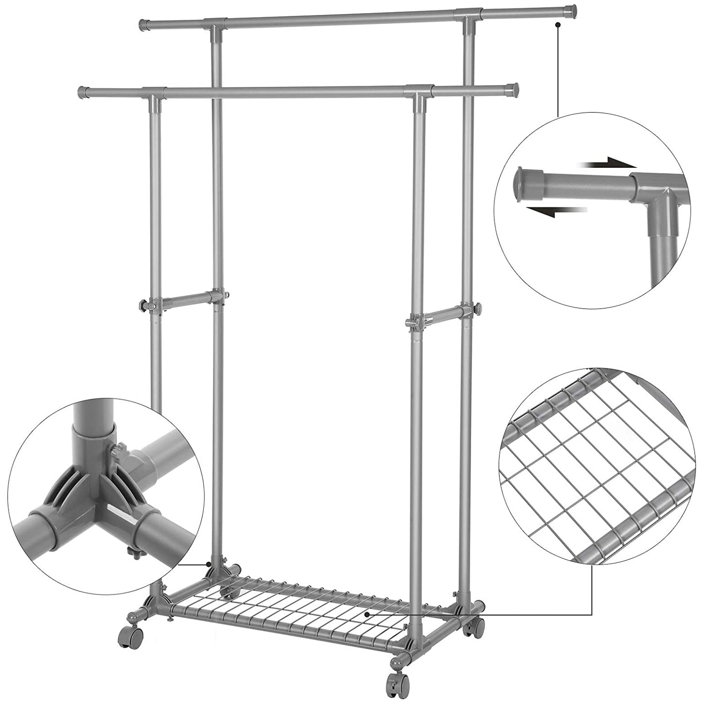 Nancy's Sezulfe Kledingrek op wielen - Garderoberek - Kledingstang - Grijs - ± 90 x 50 x 165 cm