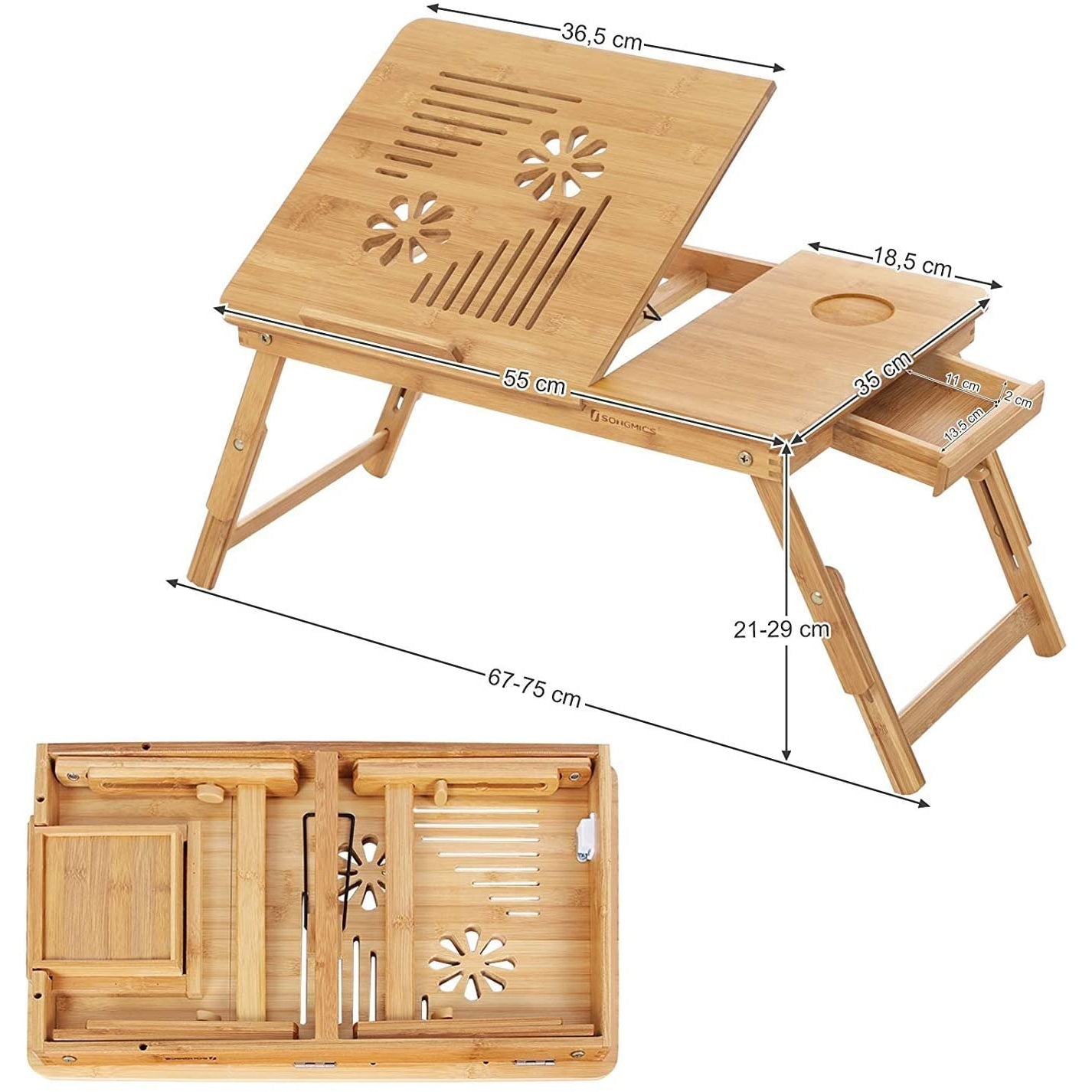 Nancy's Buroda Laptoptafel - Bedtafel - Laptopstandaard - Aanpasbare Hoogte - Bamboe