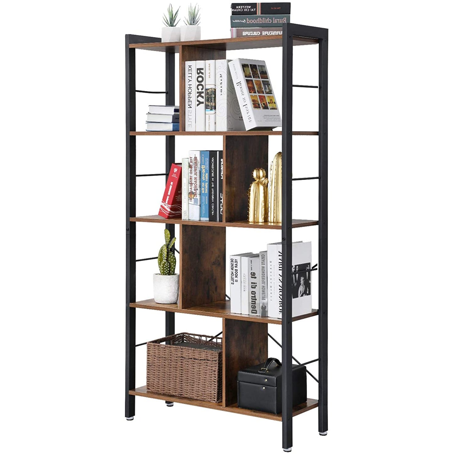Nancy's Pasco Boekenrek - Boekenkasten - Wandkast - Vintage Bruin / Zwart - ± 75 x 30 x 155 cm