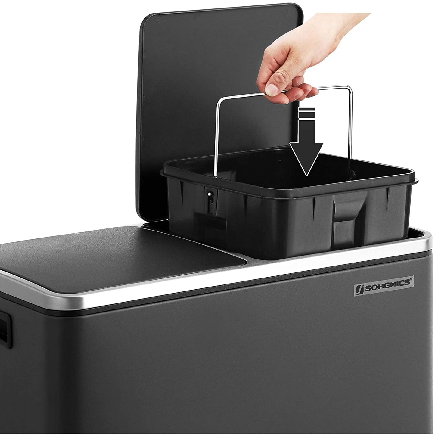 Nancy's Coleman 48L Prullenbak - Vuilnisbak - Pedaalemmer - 2 Compartimenten - Softclose - Binnenemmers - Voetpedalen - Handgrepen - Zwart