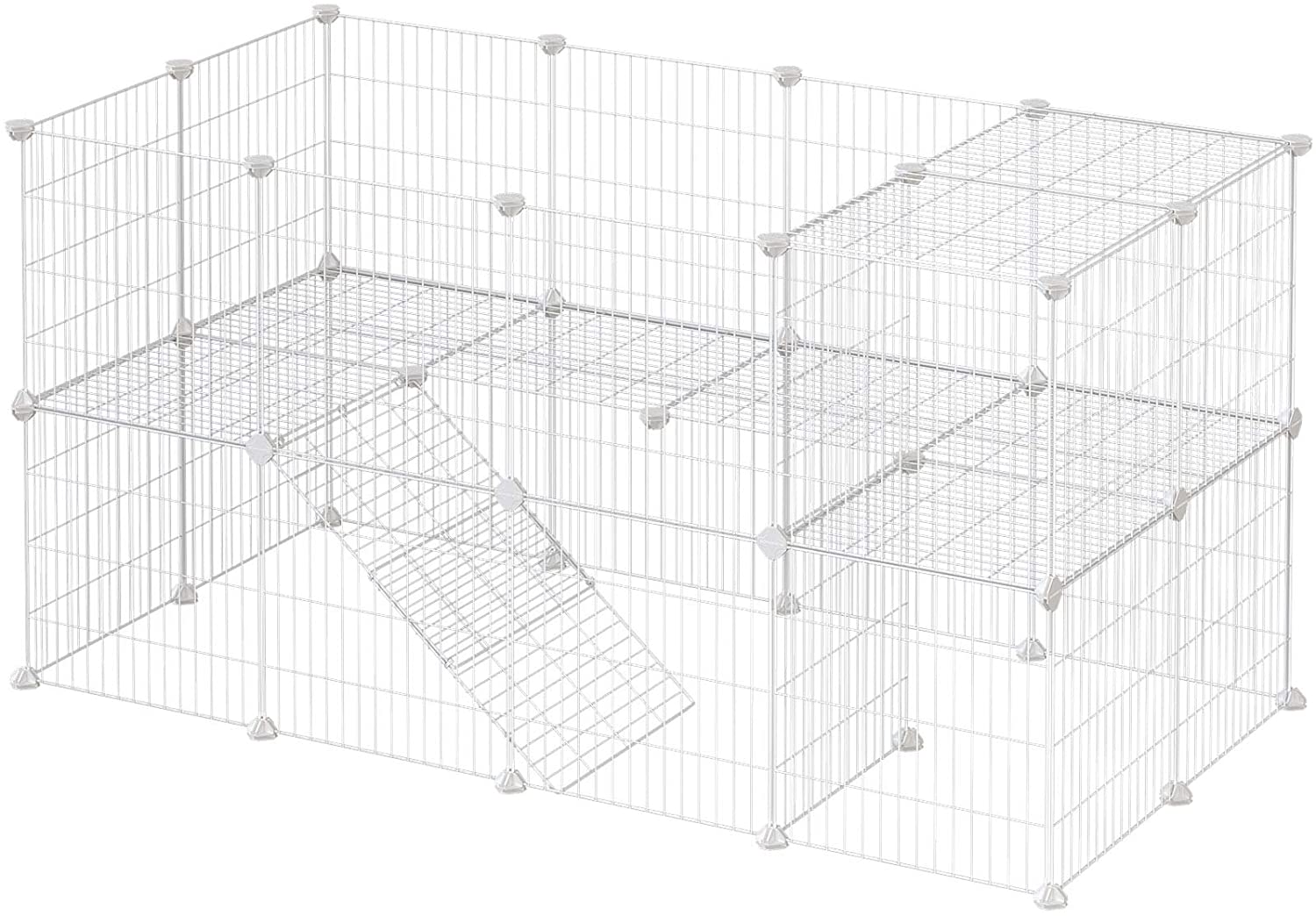 Nancy's Charlottenburgh Dierenkooi - Konijnenhok - Cavia - 2 Verdiepingen - Metaalgaas - Wit - 143 x 73 x 71 cm