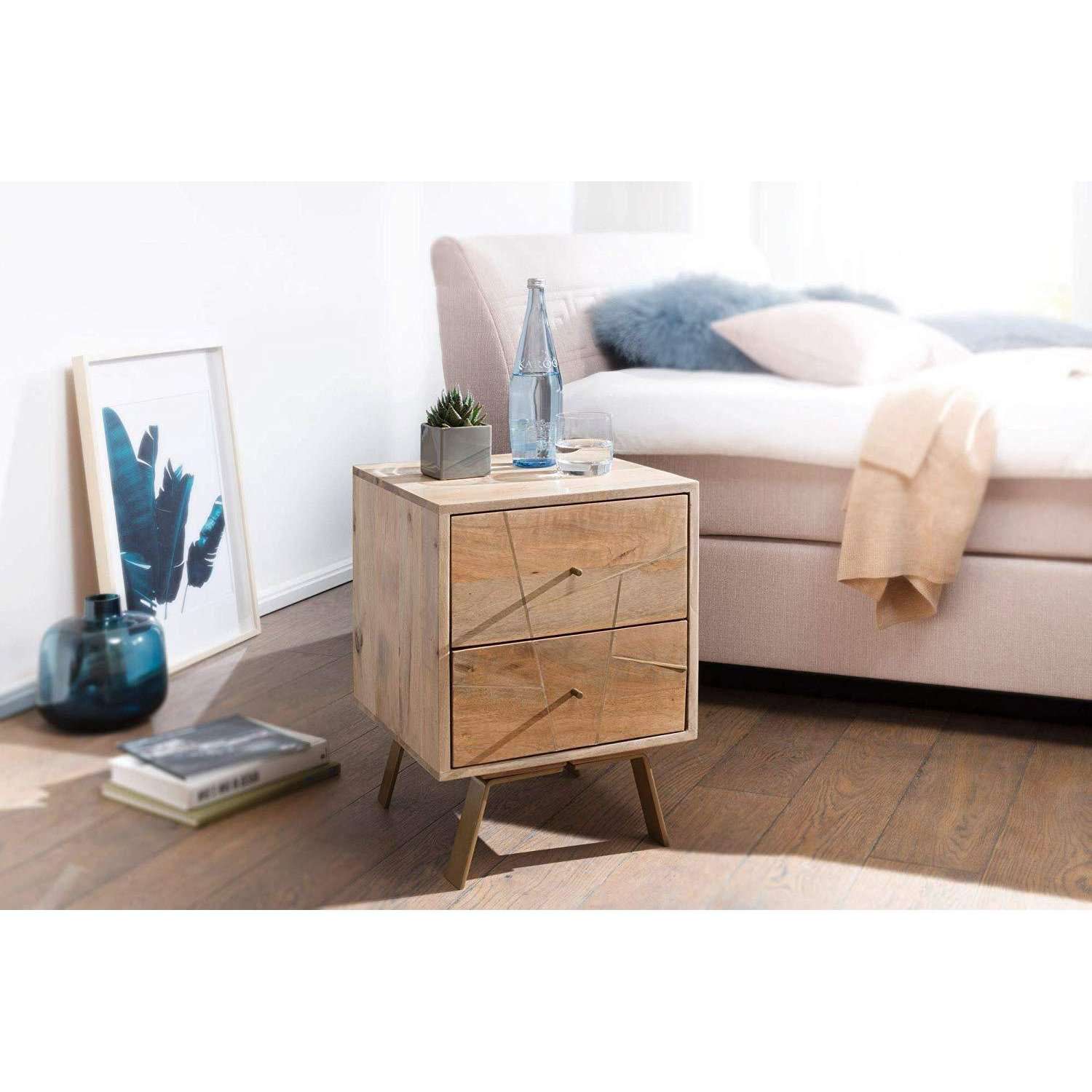 Nancy's Machico Nachtkastje - Bijzettafel - Ladekastje - Massief Mangohout - ± 40 x 40 x 55 cm