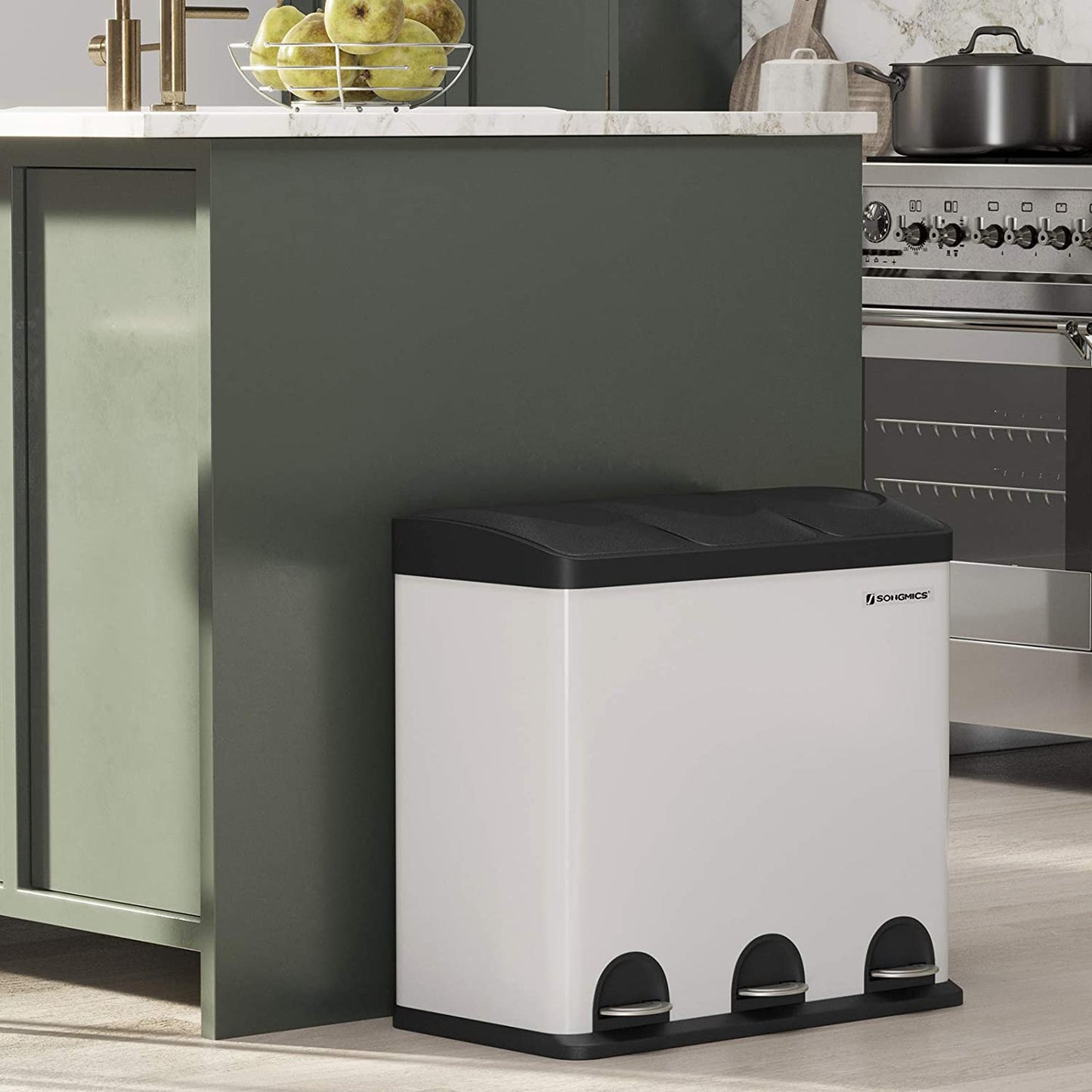Nancy's Beeville 54L Prullenbak - Pedaalemmer - 3 Binnenbakken - Afvalscheiding - Wit-Zwart