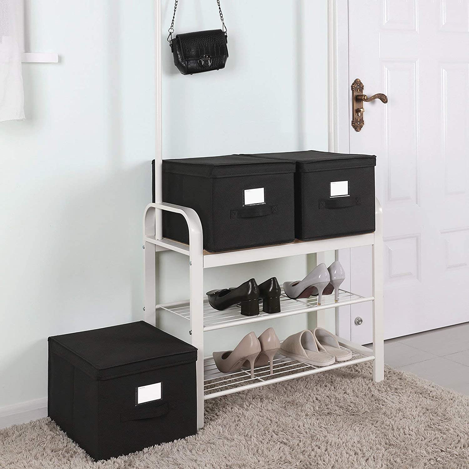 Boîte de Rangement Nancy's avec Couvercle Noir - Boîtes de Rangement Pliables 3 Pièces