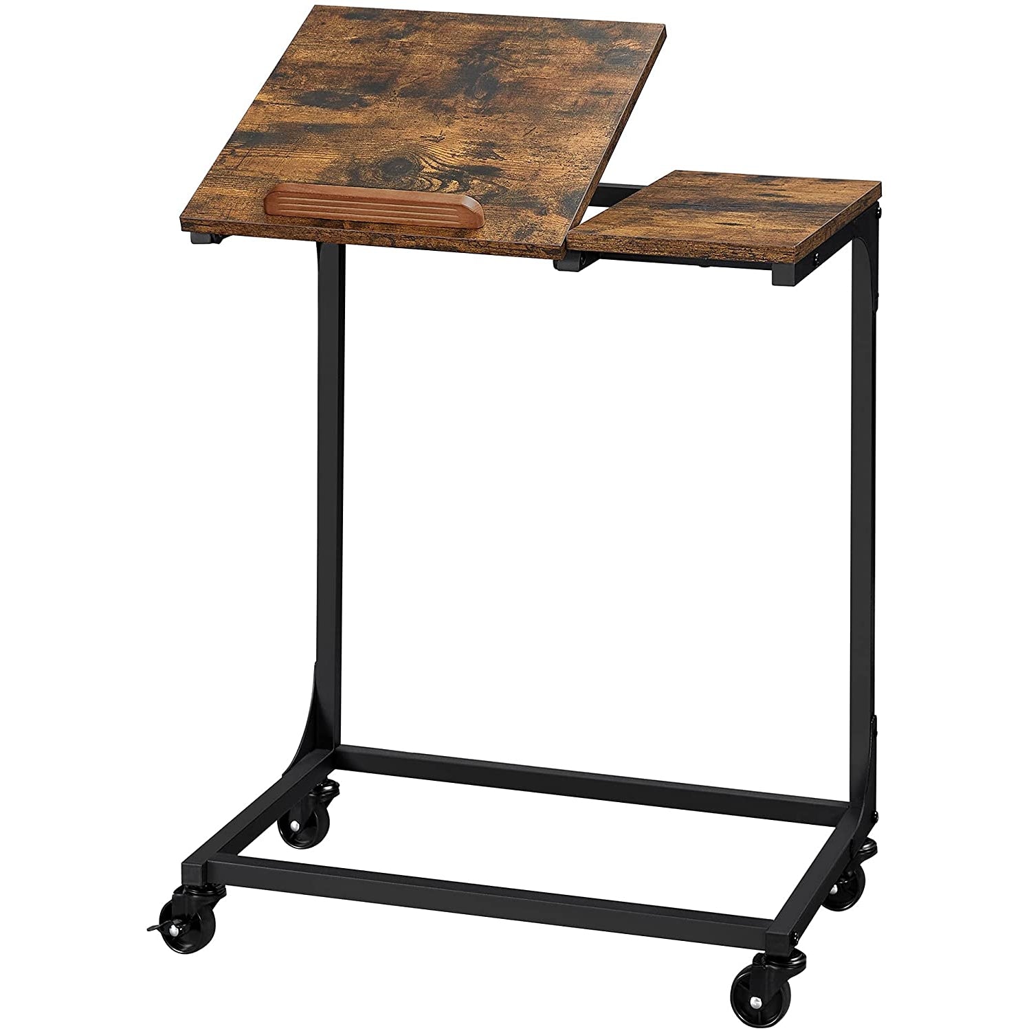 Nancy's Carbonear Laptoptafel - Werktafel - Verstelbaar Tafelblad - Op Wieltjes - Bewerkt Hout - Metaal - Bruin - Zwart - 55 x 35 x 66 cm