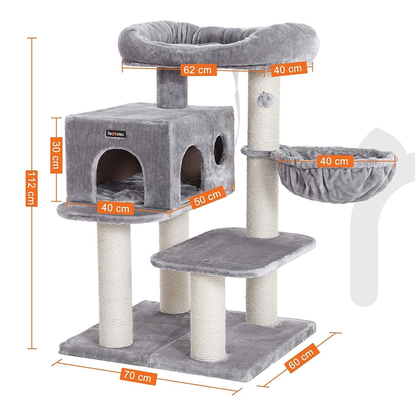 Nancy's Katten Toren - Verstelbare Kattenboom - Kattenhuis - Krabpaal - Grijs - 70 x 60 x 112 cm