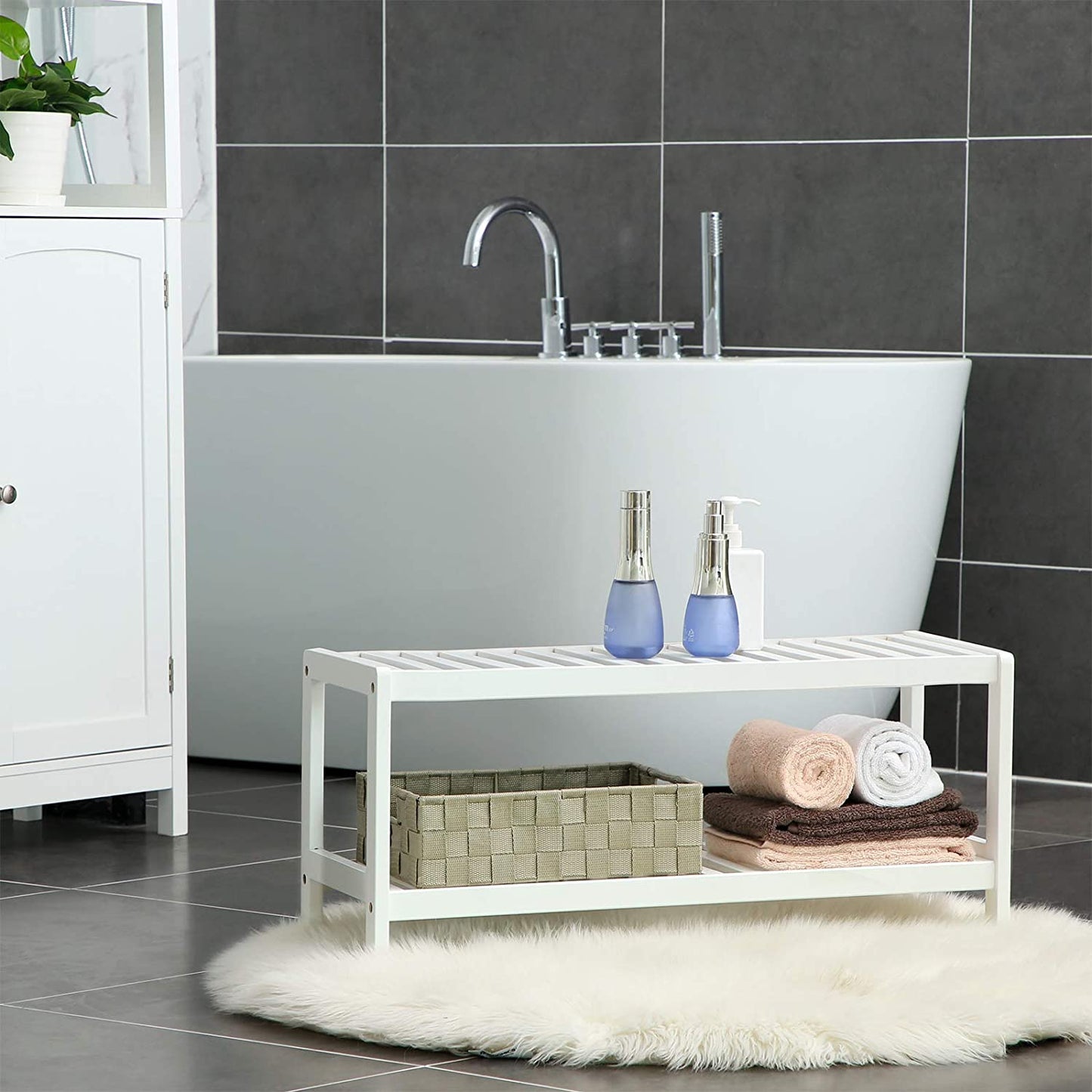 Nancy's Charneca Schoenenrek - Rek voor 6 paar schoenen - Wit - Bamboe - ± 70 x 25 x 30 cm