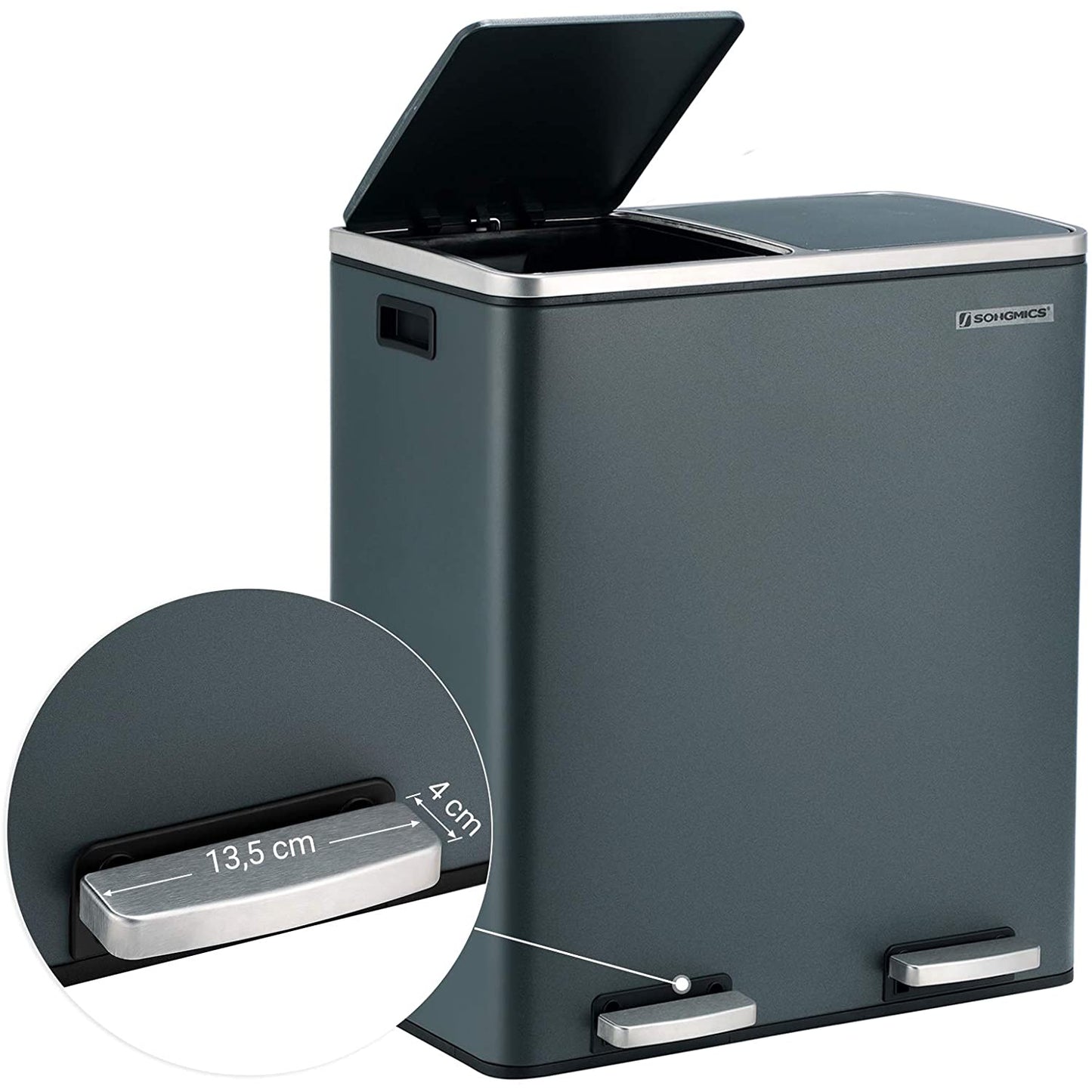 Nancy's Burga Prullenbak - Afvalscheiding - Pedaalemmer - Afvalemmer - Rookgrijs - 60 Liter