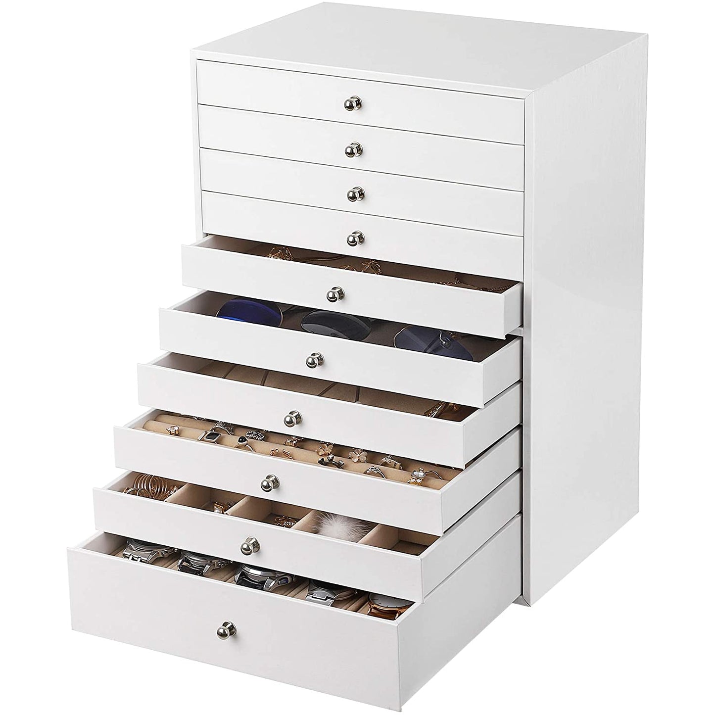 Nancy's Sieradendoos - 10 Niveaus Juwelendoos - Kunstlederen Juwelendoos - Met Laden En Horlogekussens