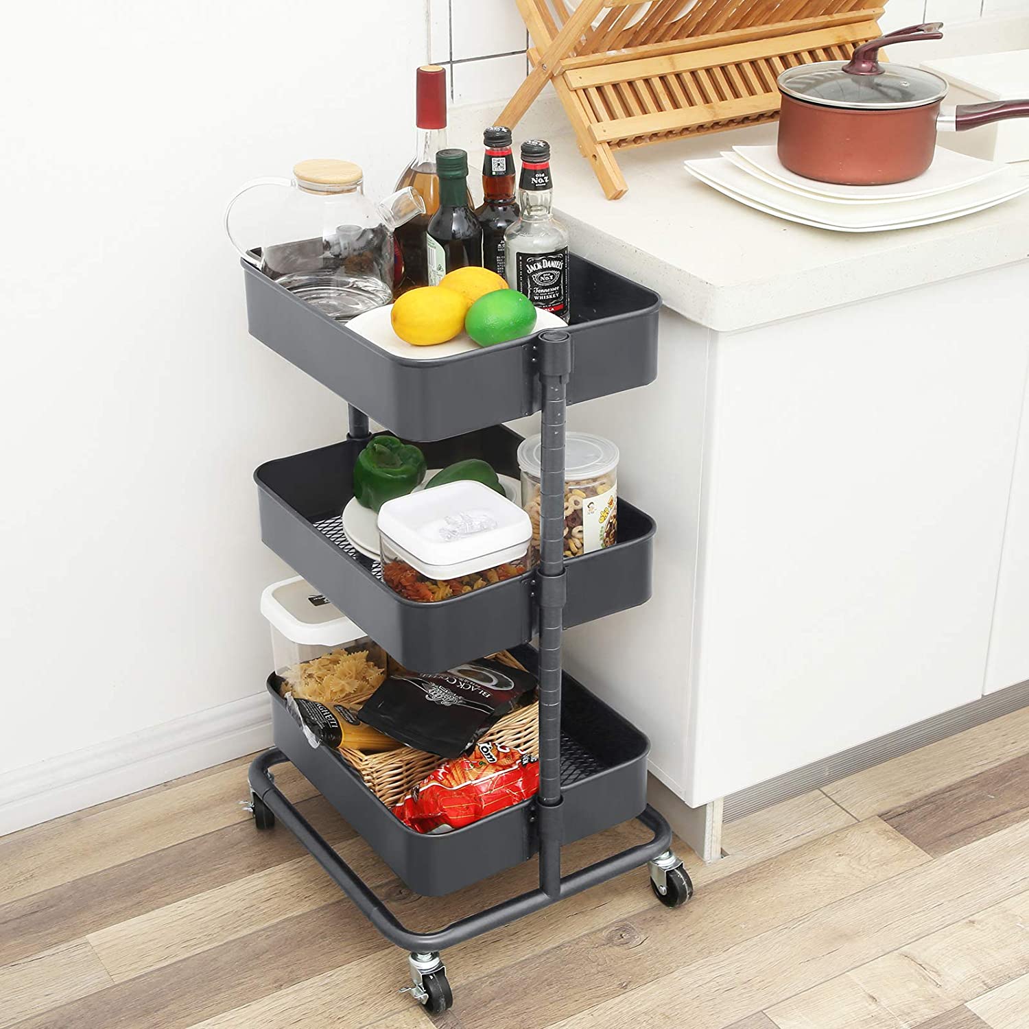Nancy's Opbergwagen Met 3 Niveaus - Keukentrolley - Keuken Trolley Op Wieltjes
