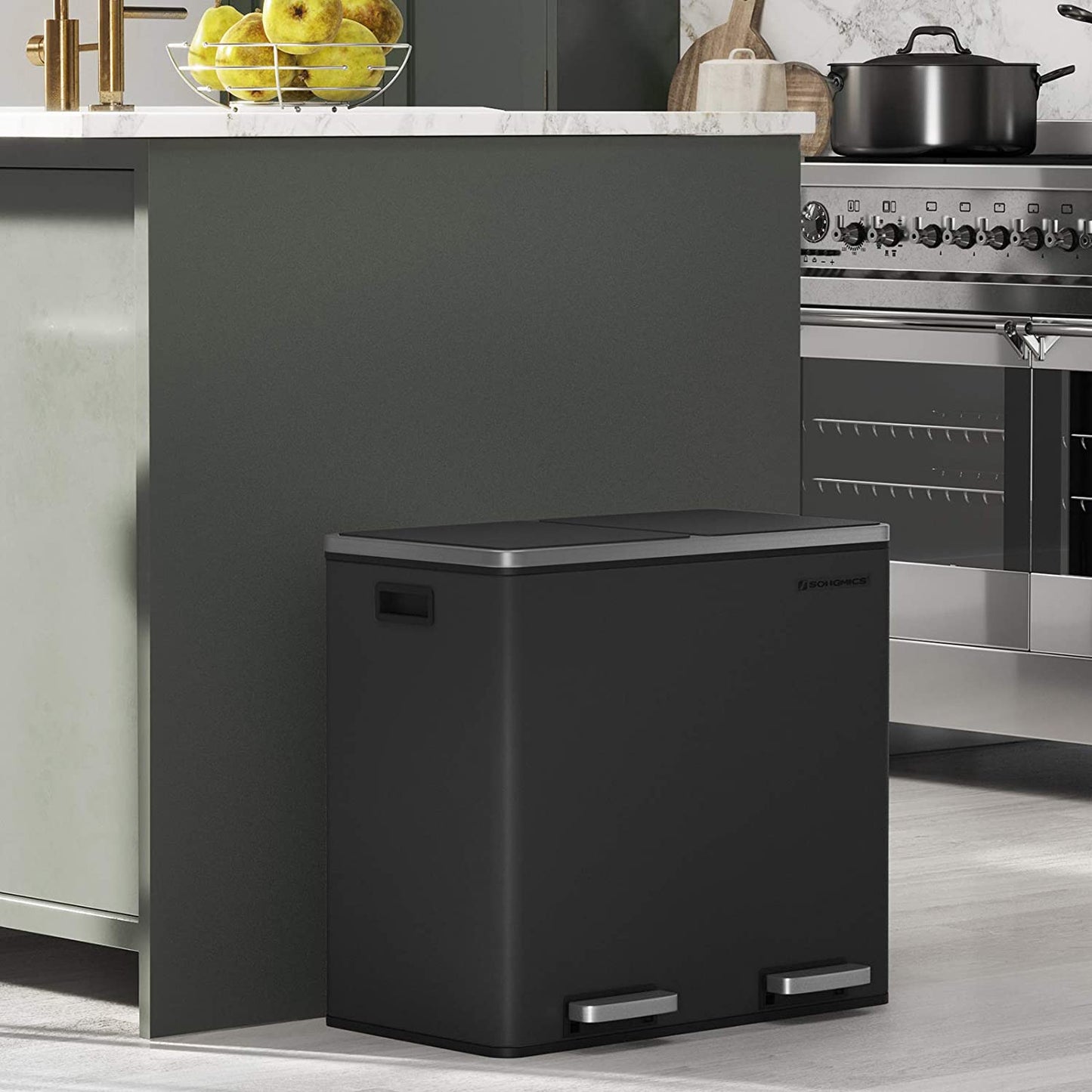 Nancy's Coleman 48L Prullenbak - Vuilnisbak - Pedaalemmer - 2 Compartimenten - Softclose - Binnenemmers - Voetpedalen - Handgrepen - Zwart