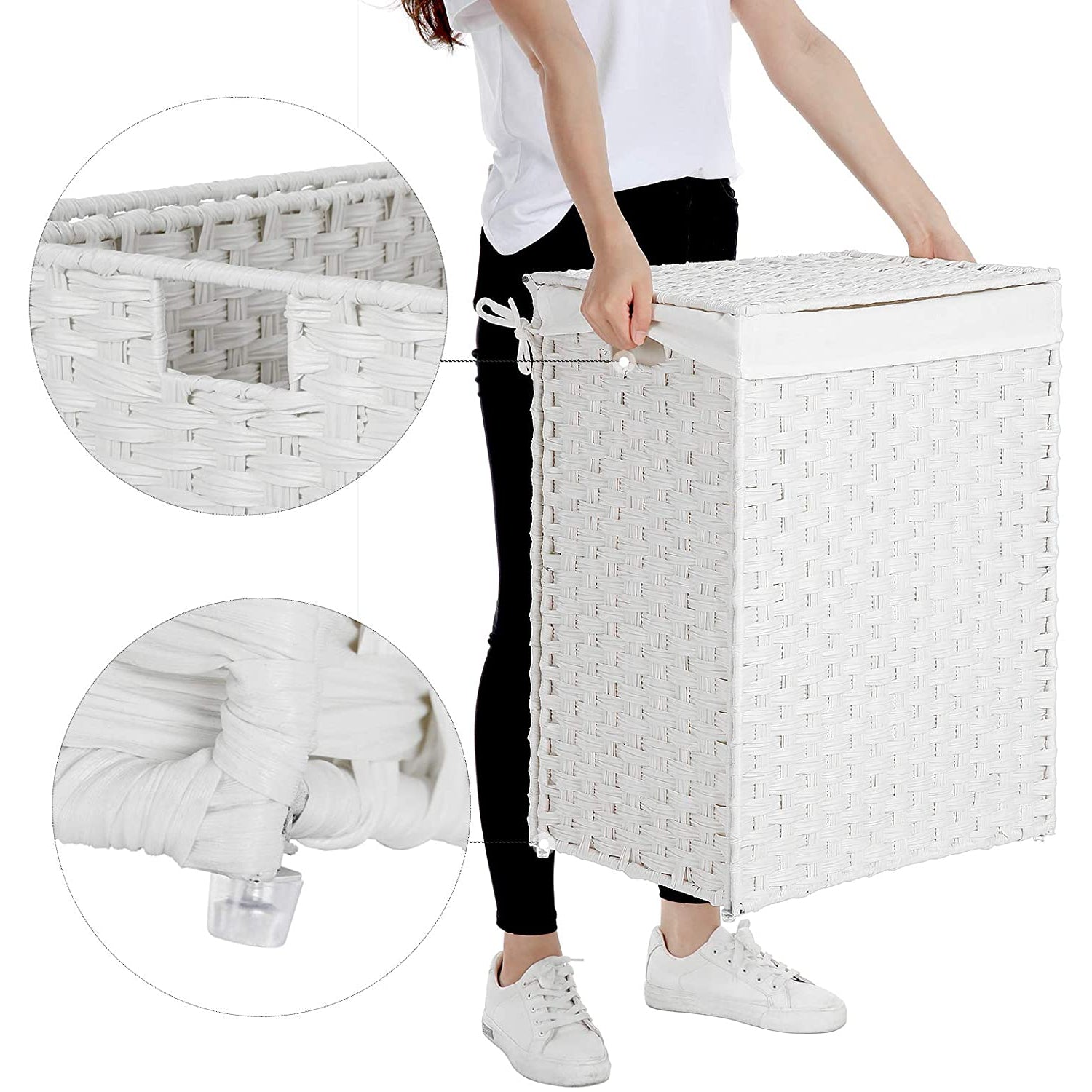 Panier à linge Nancy's - Trieur de linge - Tissé à la main - 90L - Blanc