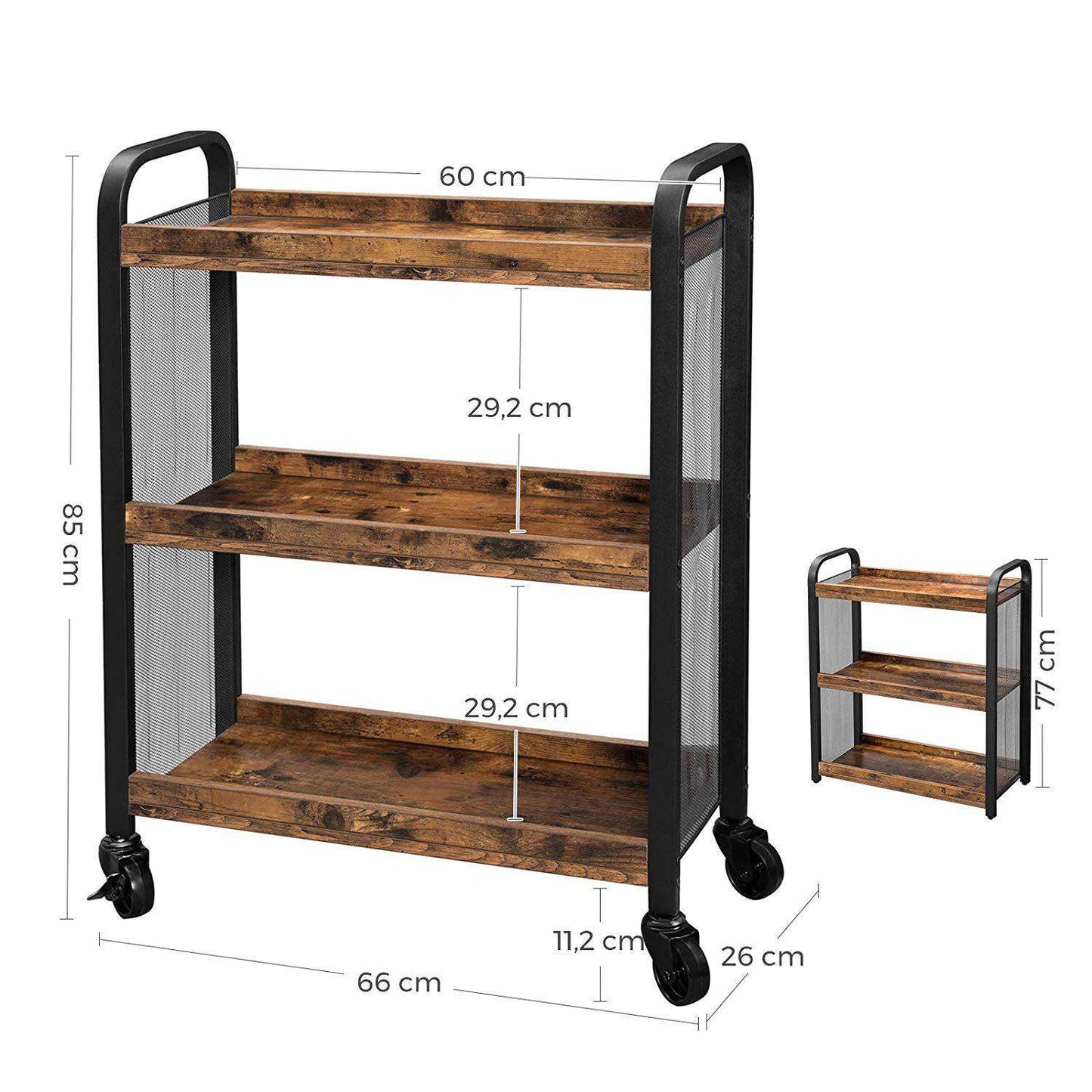 Nancy's Keukenwagen - Serveerwagen - Keukentrolleys - Rustiek Bruin - Industrieel - 66 x 26 x 85 cm